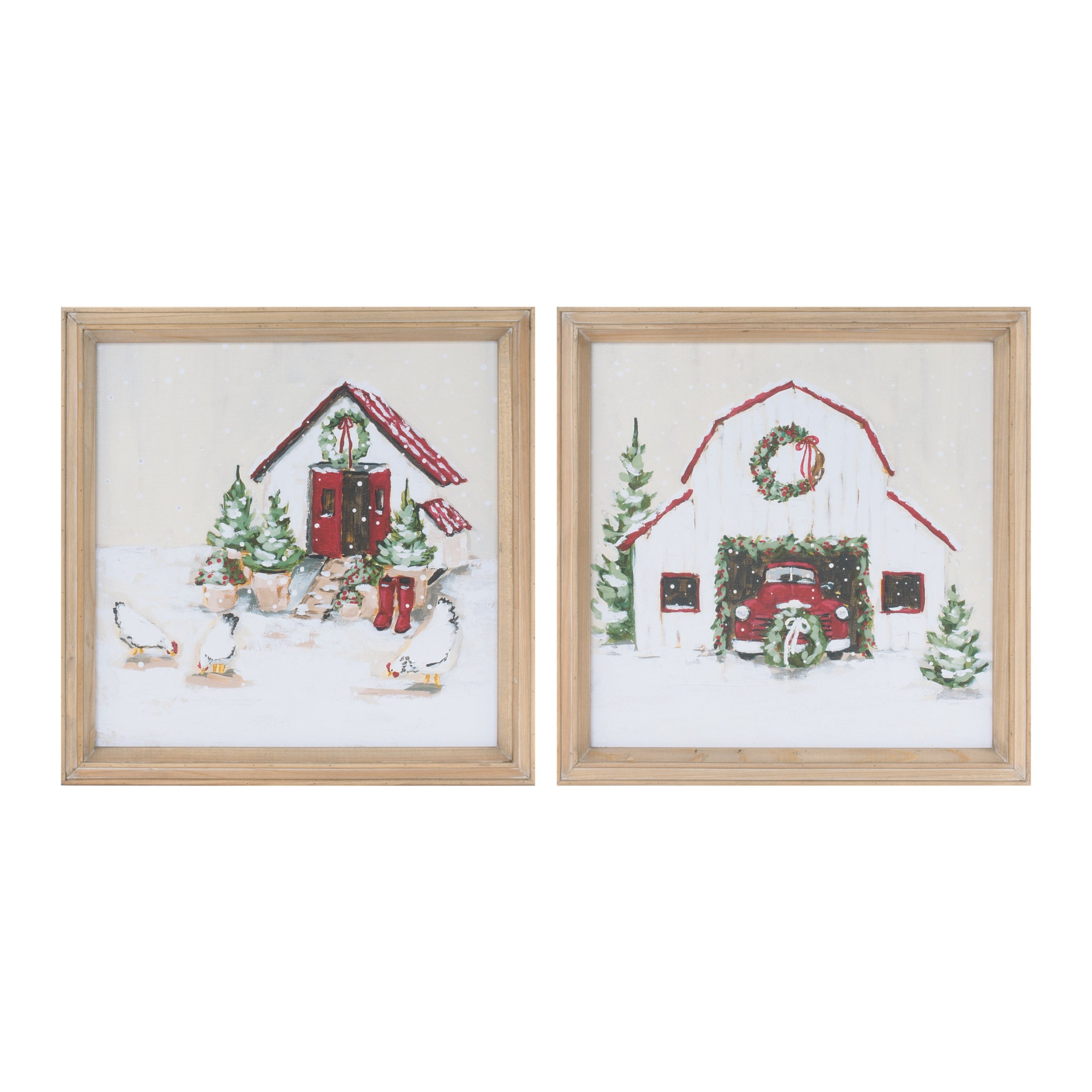 Framed Farm Prints (2 set of) 15.5”SQ MDF/Wood