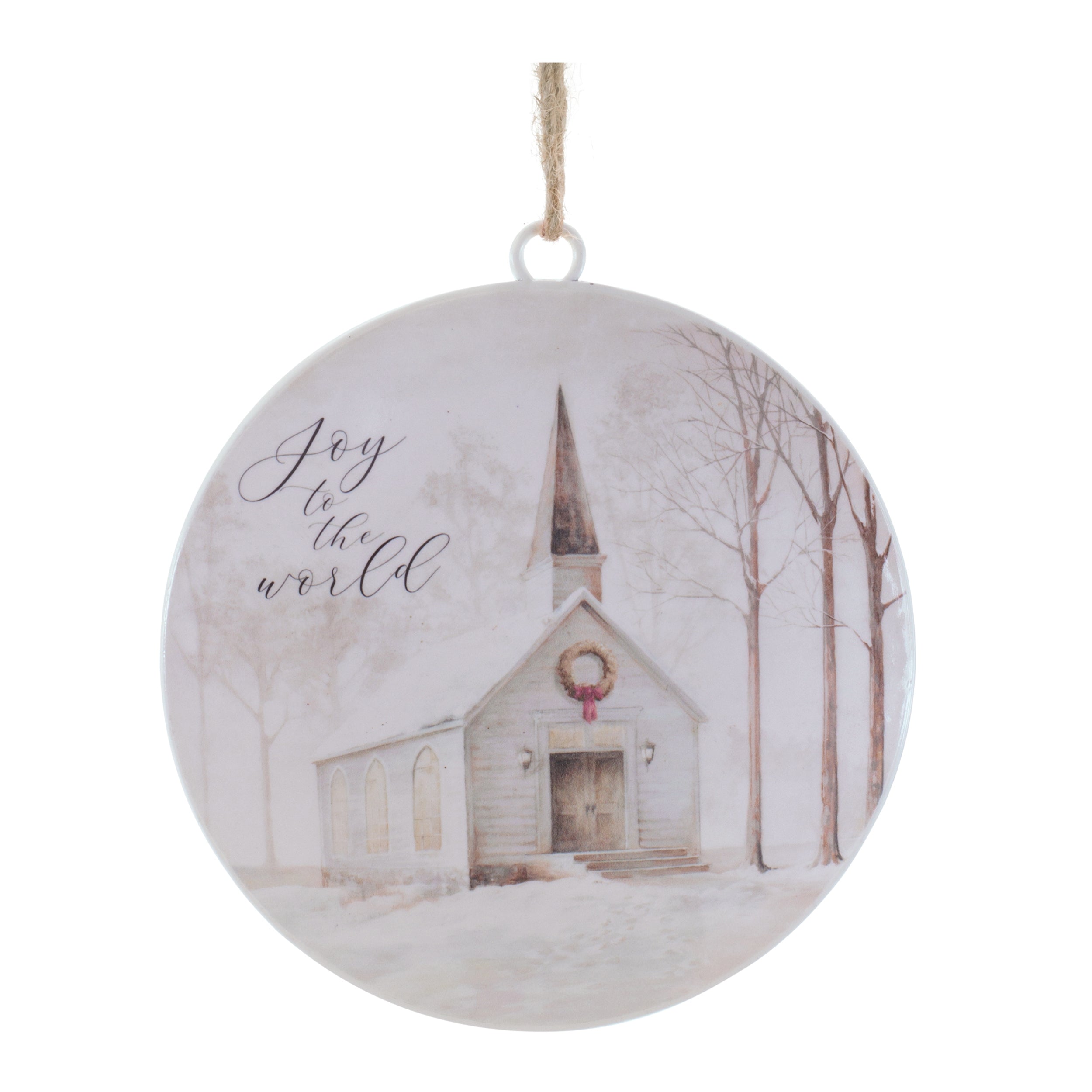 Church Disc Ornament 6”H Iron/Jute