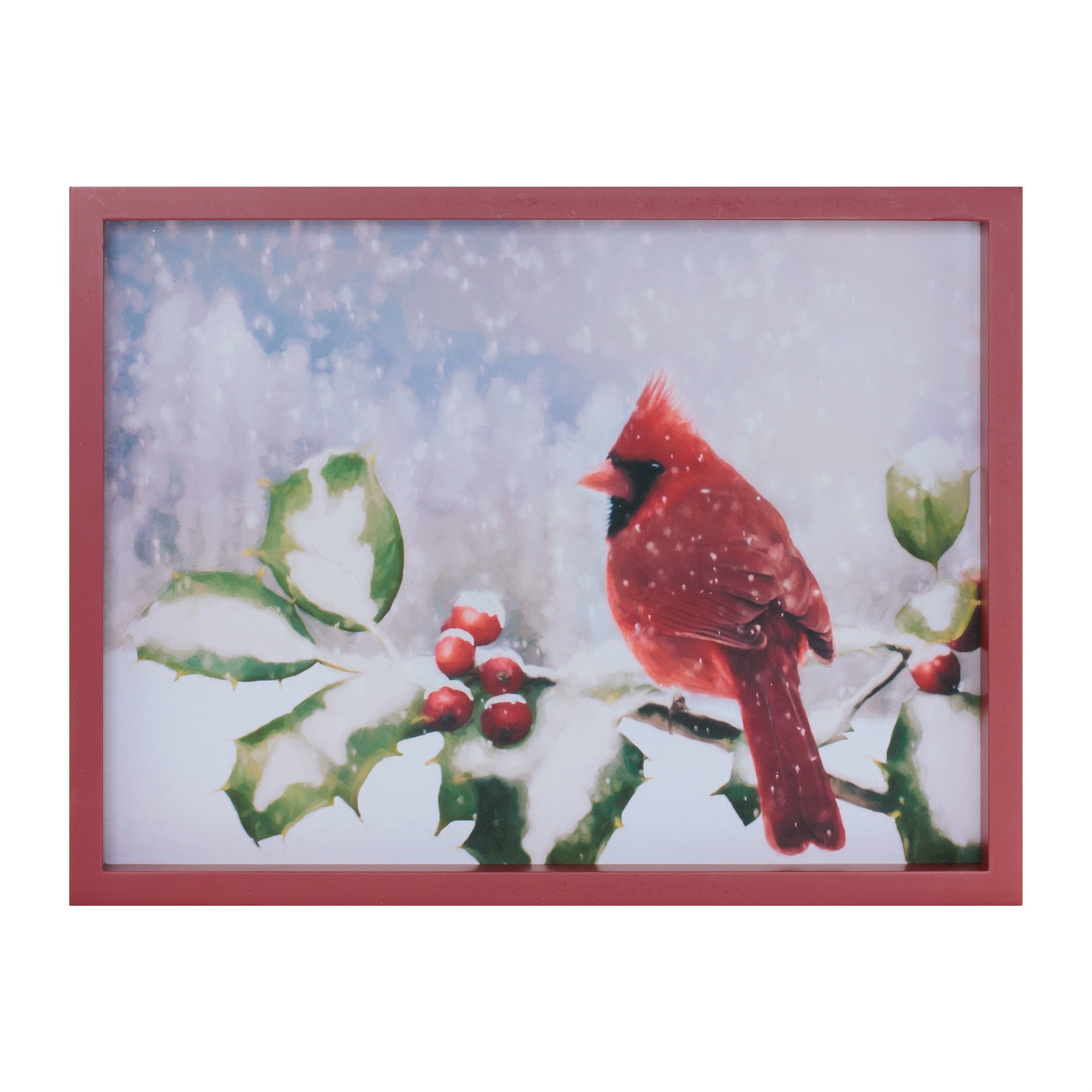 Framed Cardinal and Holly Print 15.5"L x 12"H MDF/Paper