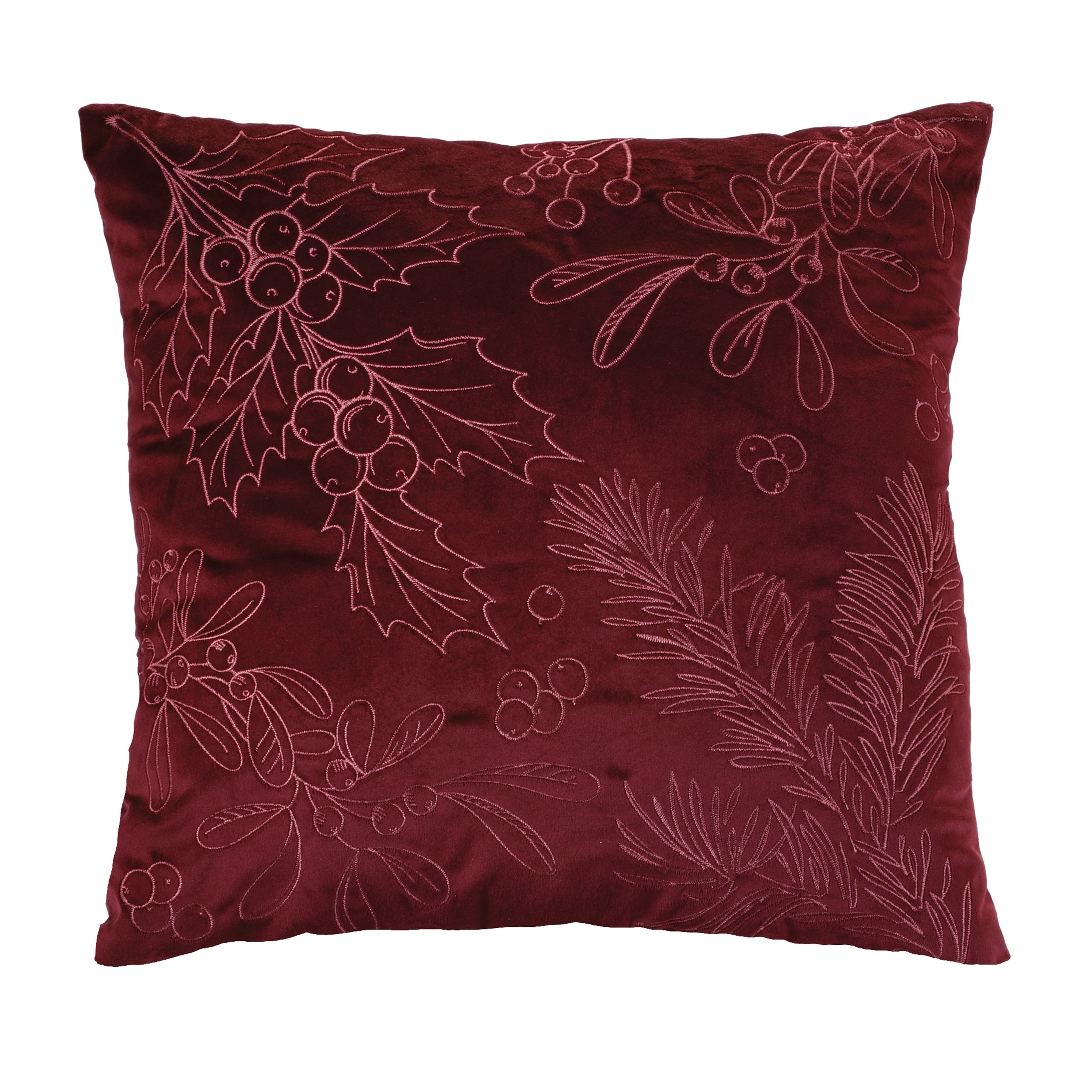 Holly and Mistletoe Pillow 18”SQ Polyester