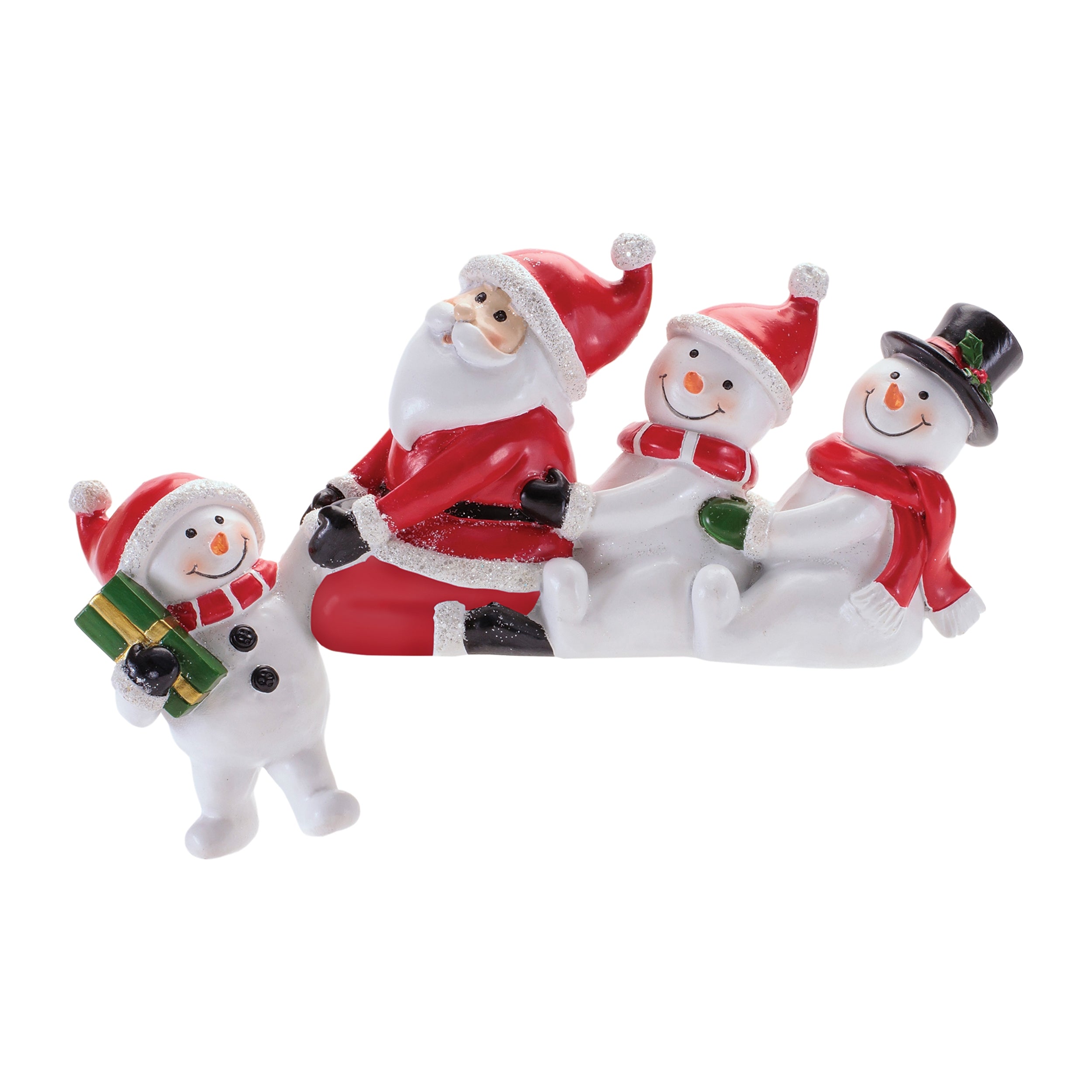 Santa and Snowmen 9.75"L x 3"H Resin