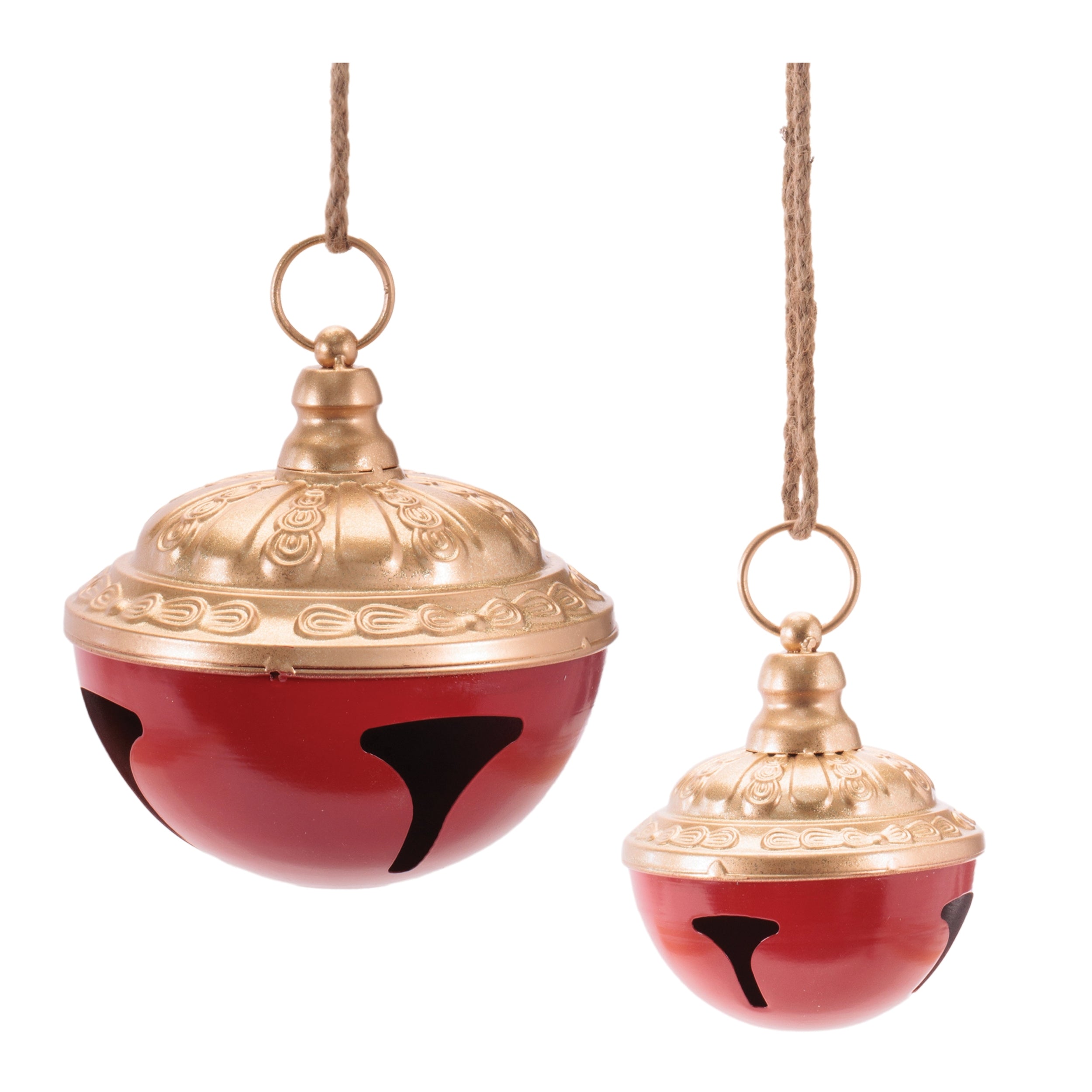 Bell Ornament (Set of 2) 4.5"H, 7"H Metal/Jute