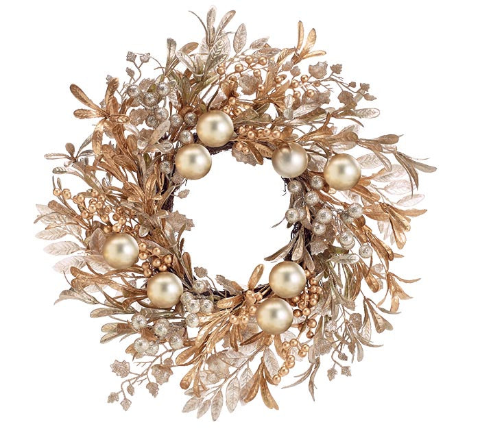 18" GILDED CHRISTMAS WREATH WITH ORNAMENTS
