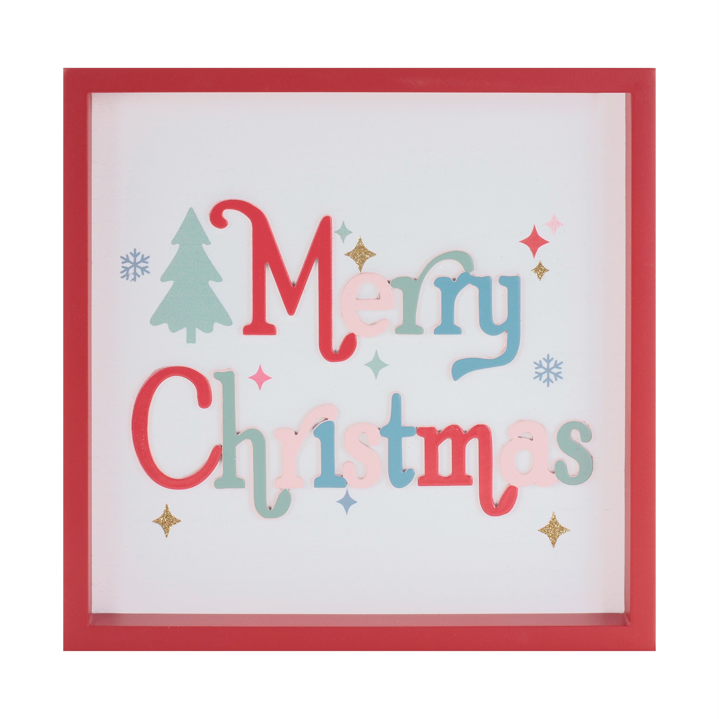 Merry Christmas Block Sign 7.75”SQ MDF