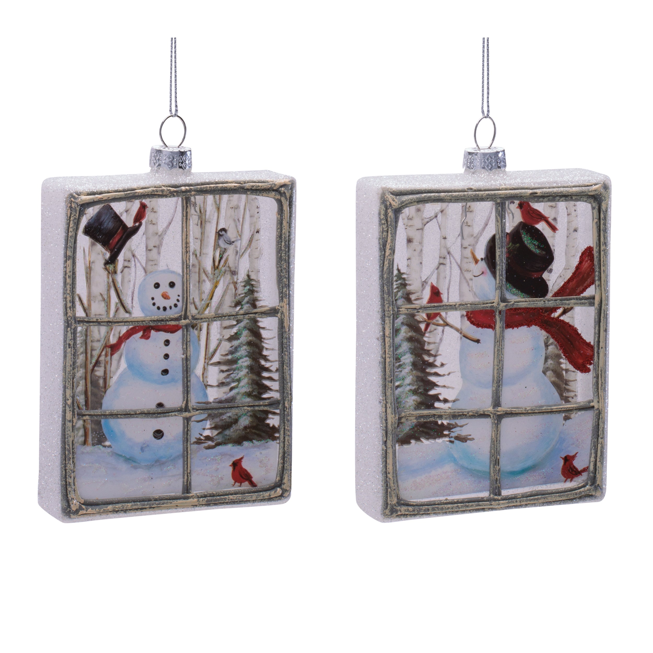 Snowman Window Ornament (2 set of) 5”H Glass