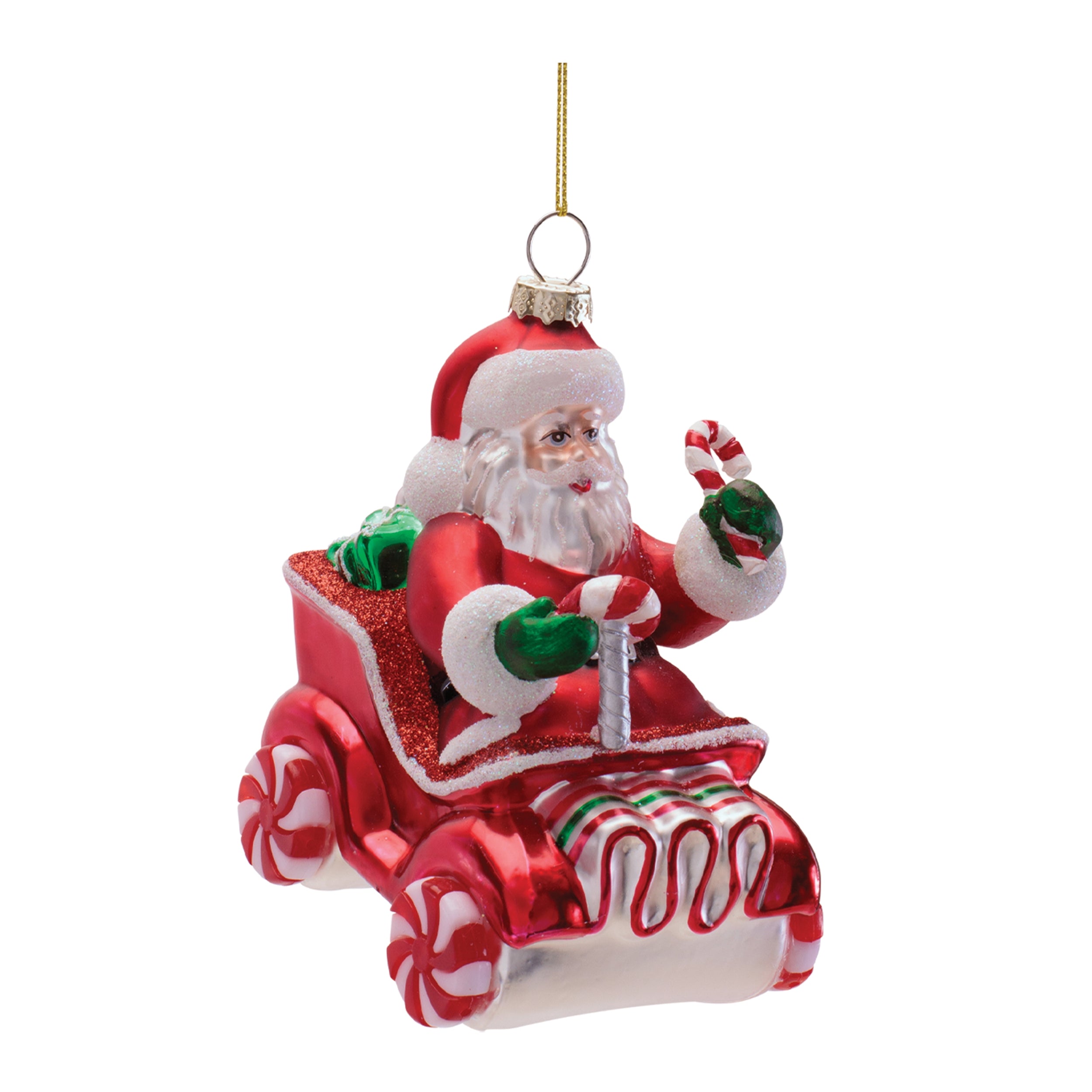 Santa in Candy Car 4.25”H Glass