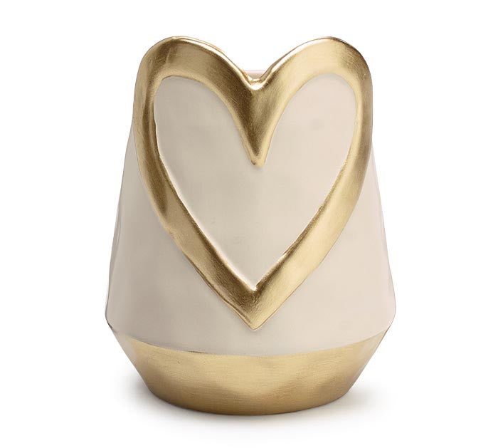 Large Gold Heart Ceramic Vase