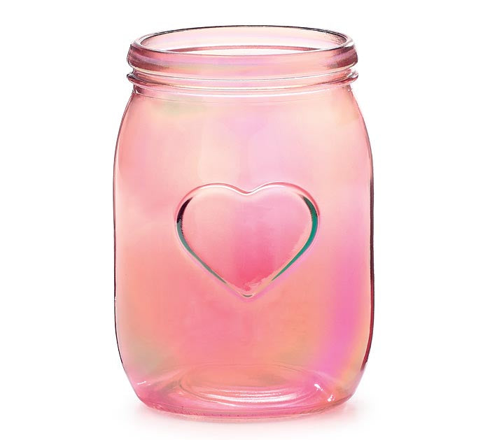 IRIDESCENT MASON JAR WITH RAISED HEART