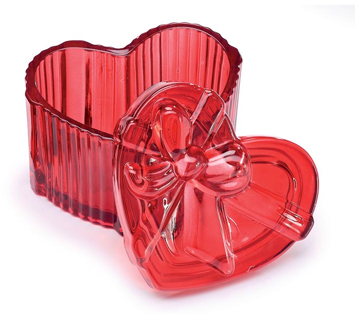 Red Heart Shape Glass Trinket Box