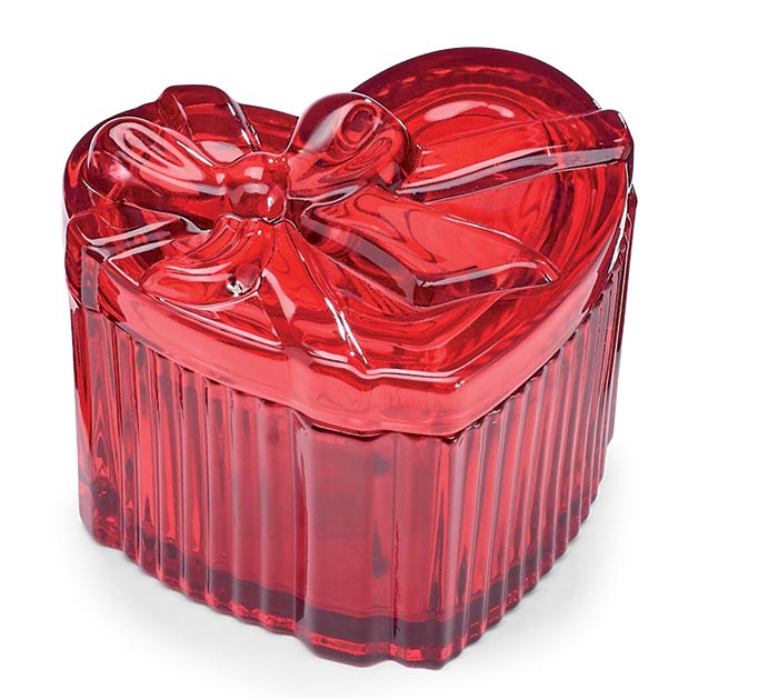 Red Heart Shape Glass Trinket Box