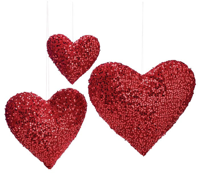 HANGING SEQUIN HEARTS (S/3)