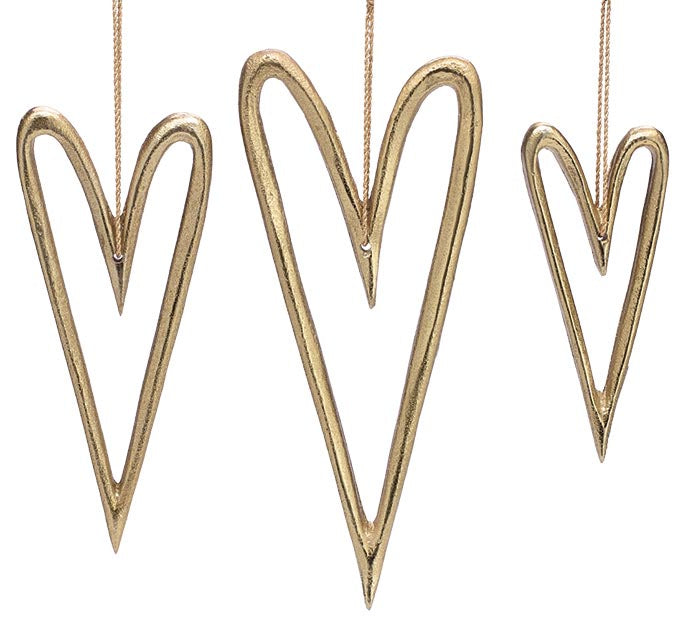 GOLDEN ALUMINUM HEART HANGINGS (S/3)