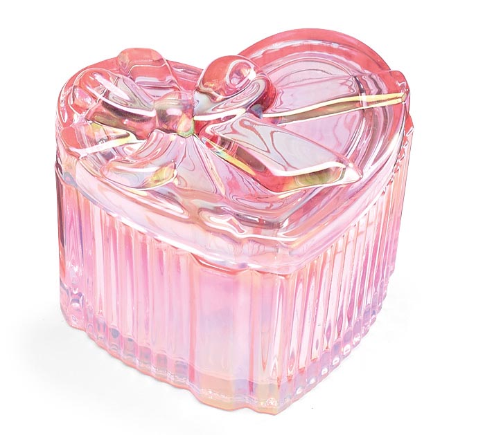 Pink Heart Shape Glass Trinket Box