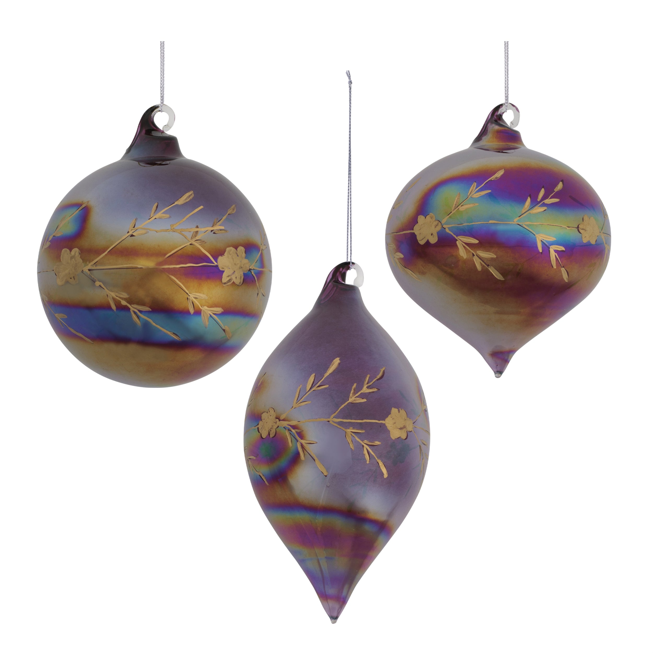 Ornament (3 set of) 4"D, 3.75"H, 5.5"H Glass