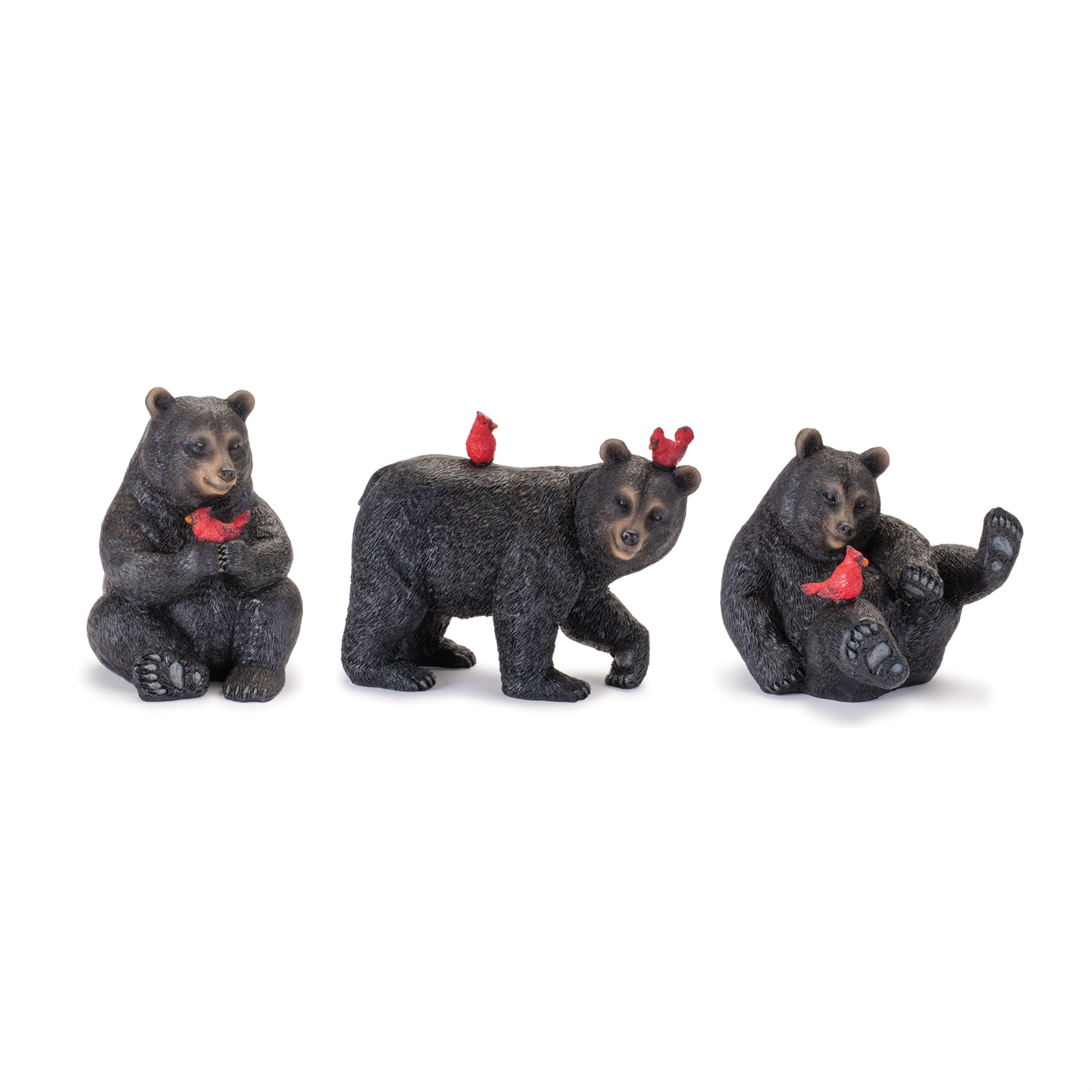 Bear w/Cardinals (3 set of) 4.5"H, 5"H Resin