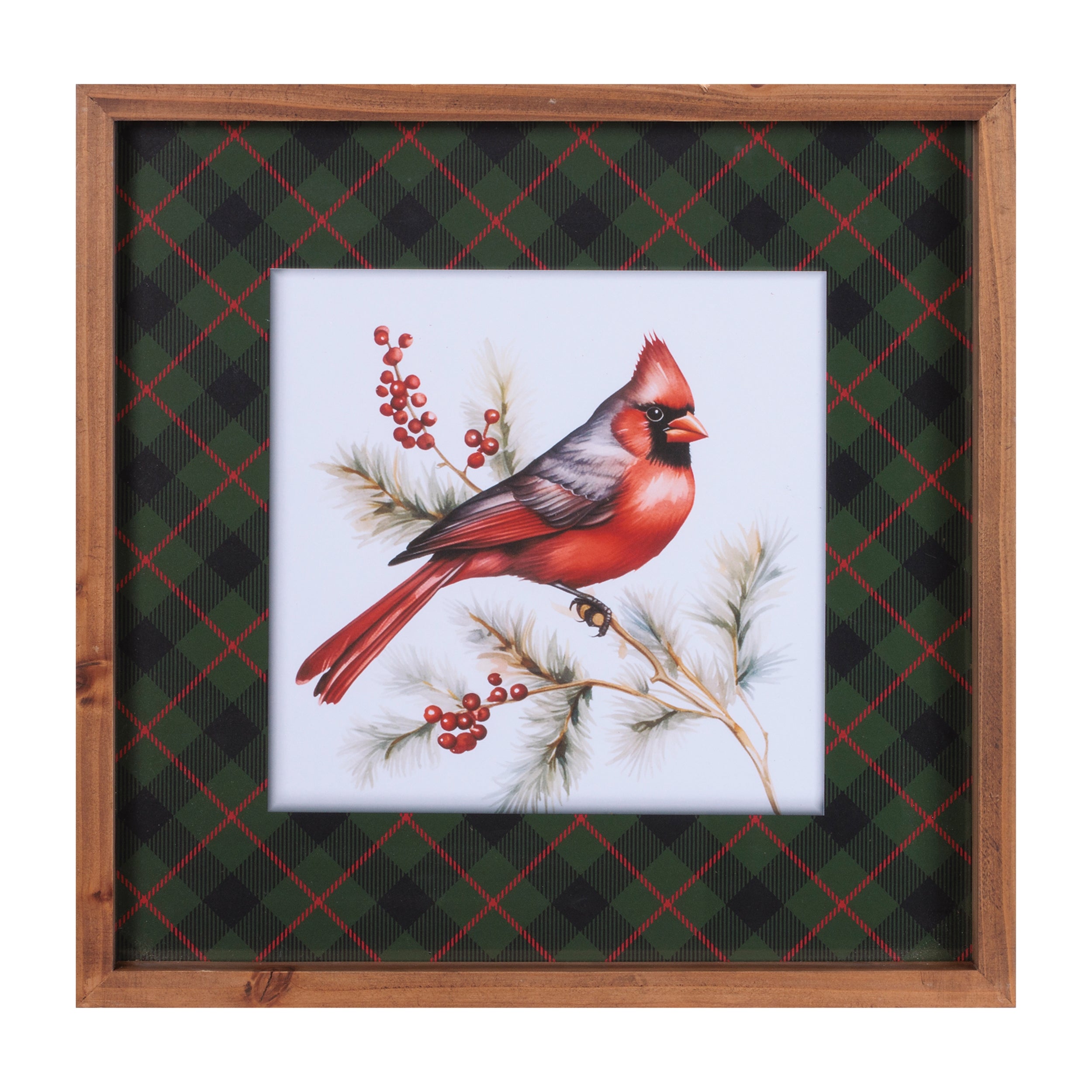Framed Cardinal Print 15.5”SQ MDF/Wood/Glass