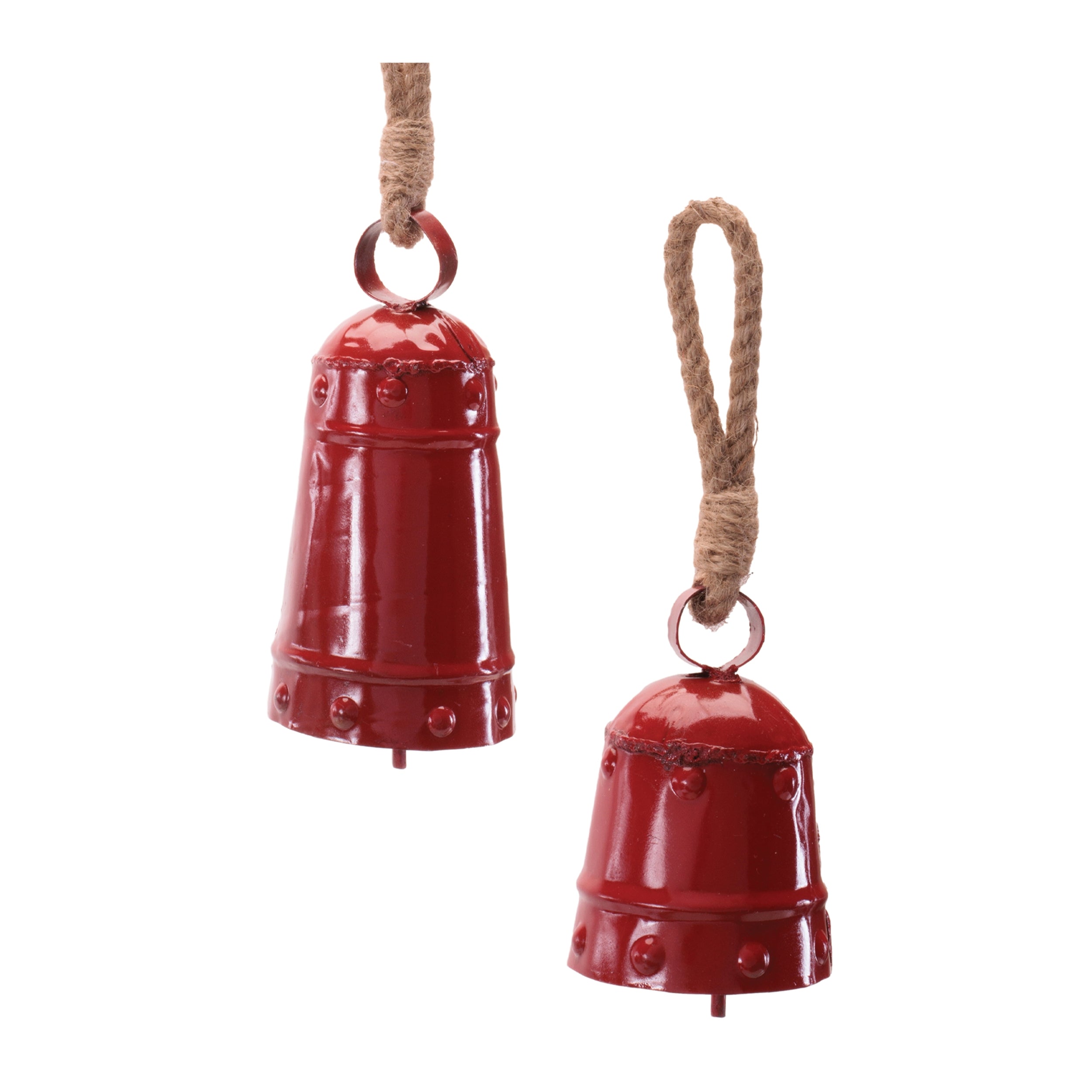Bell Ornament (Set of 2) 4.5"H, 6.5"H Iron/Jute