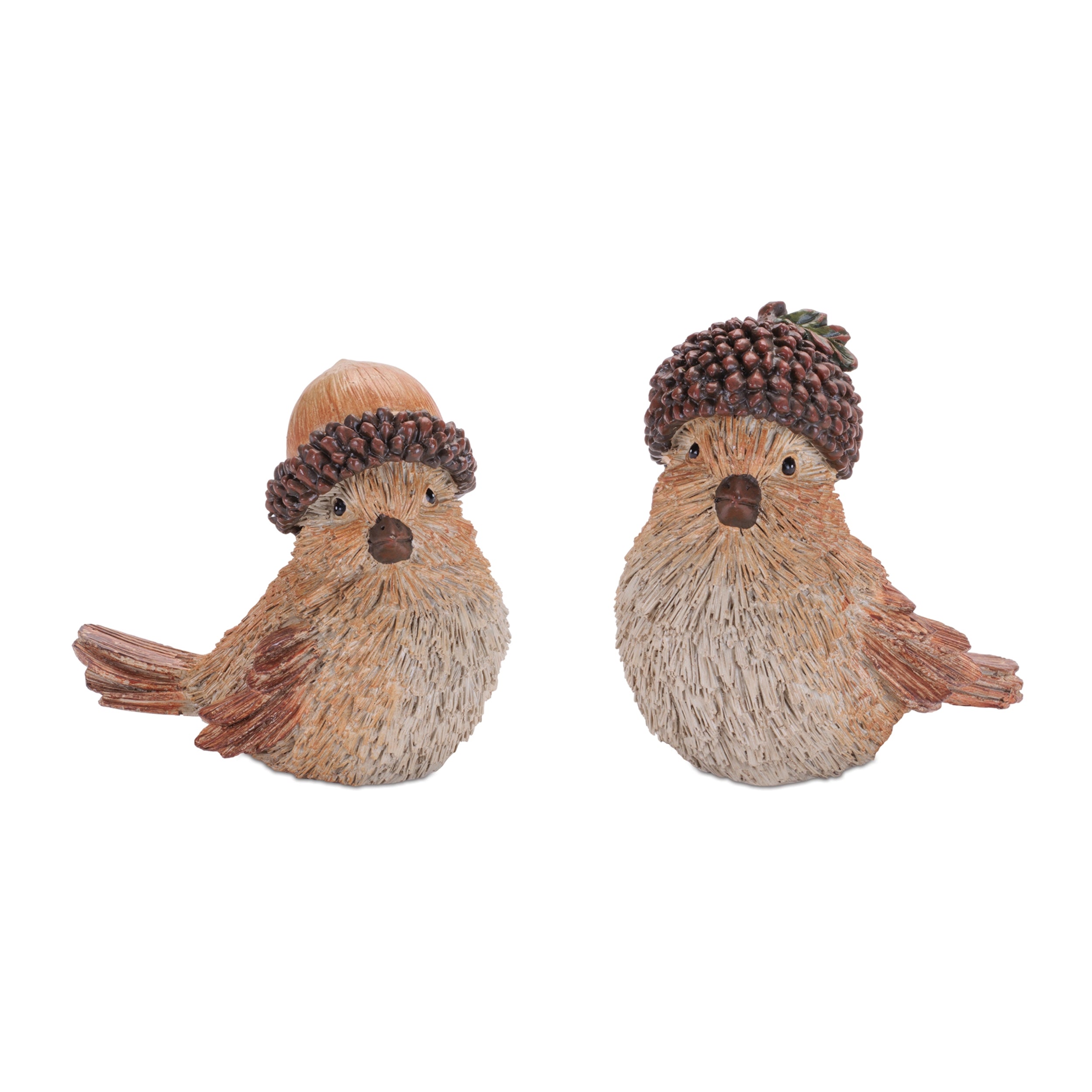 Bird w/Acorn Hat (2 set of) 4”H Resin