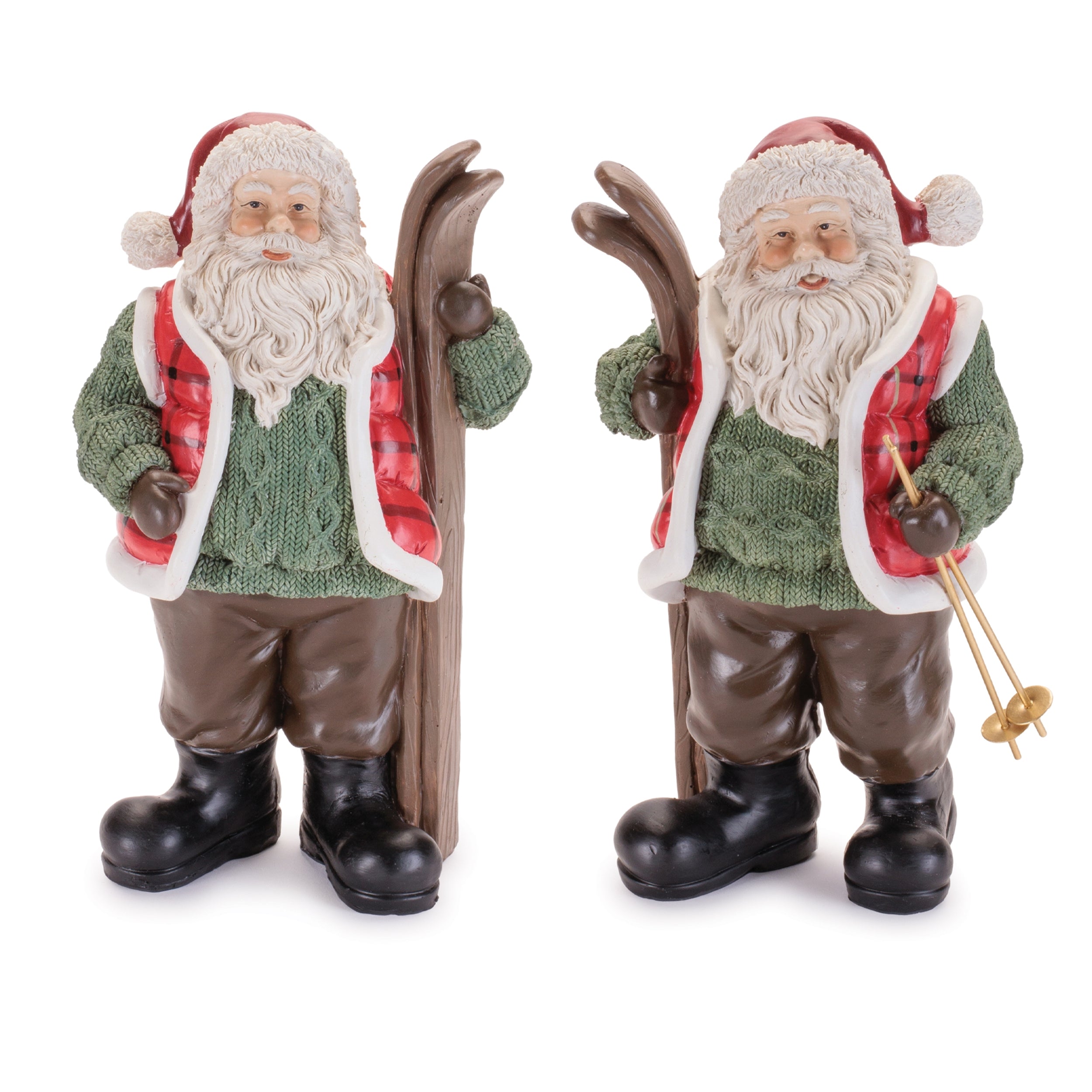 Santa w/Skis (2 set of) 9.75”H Resin