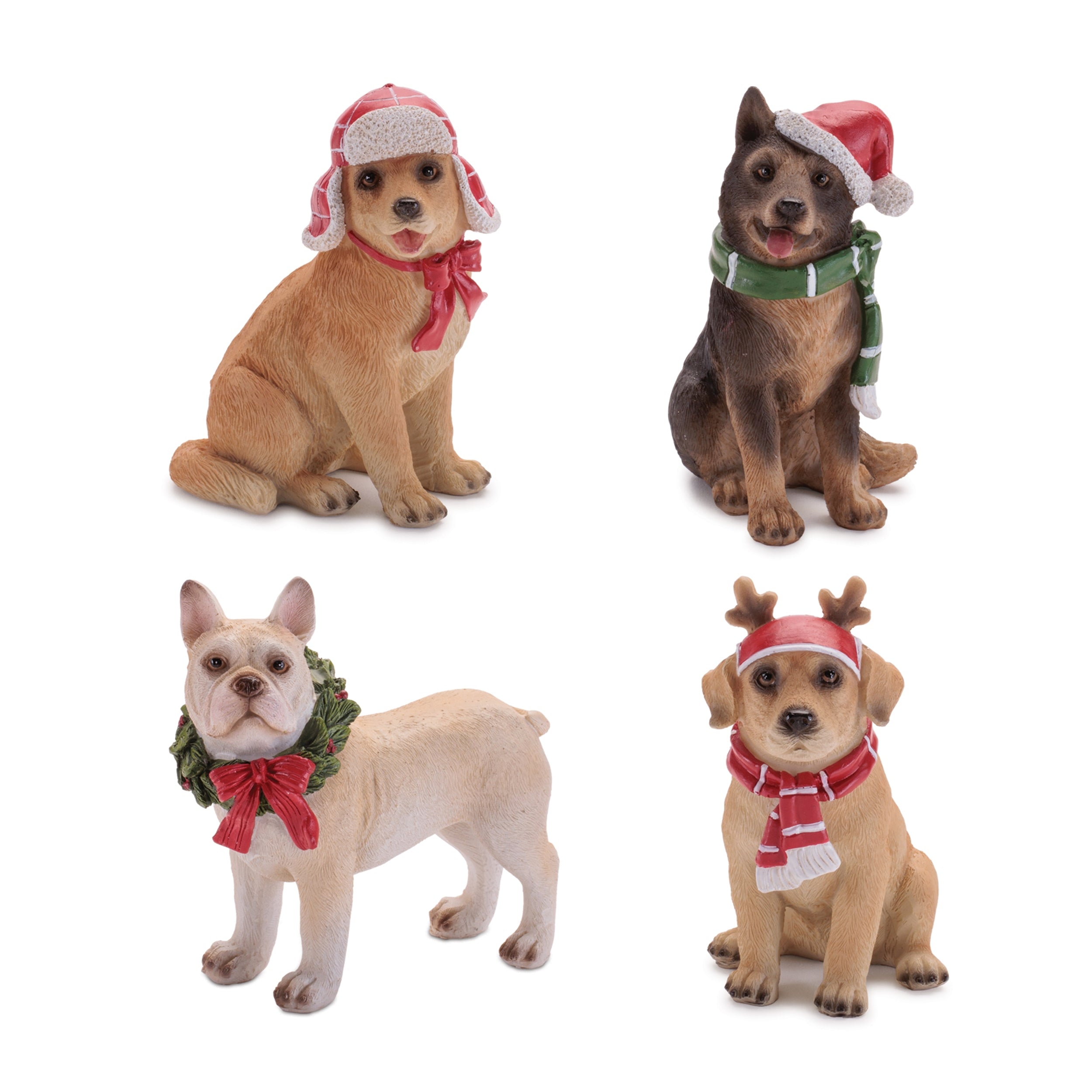 Holiday Dog (4 set of) 4.5"H, 4.75"H Resin