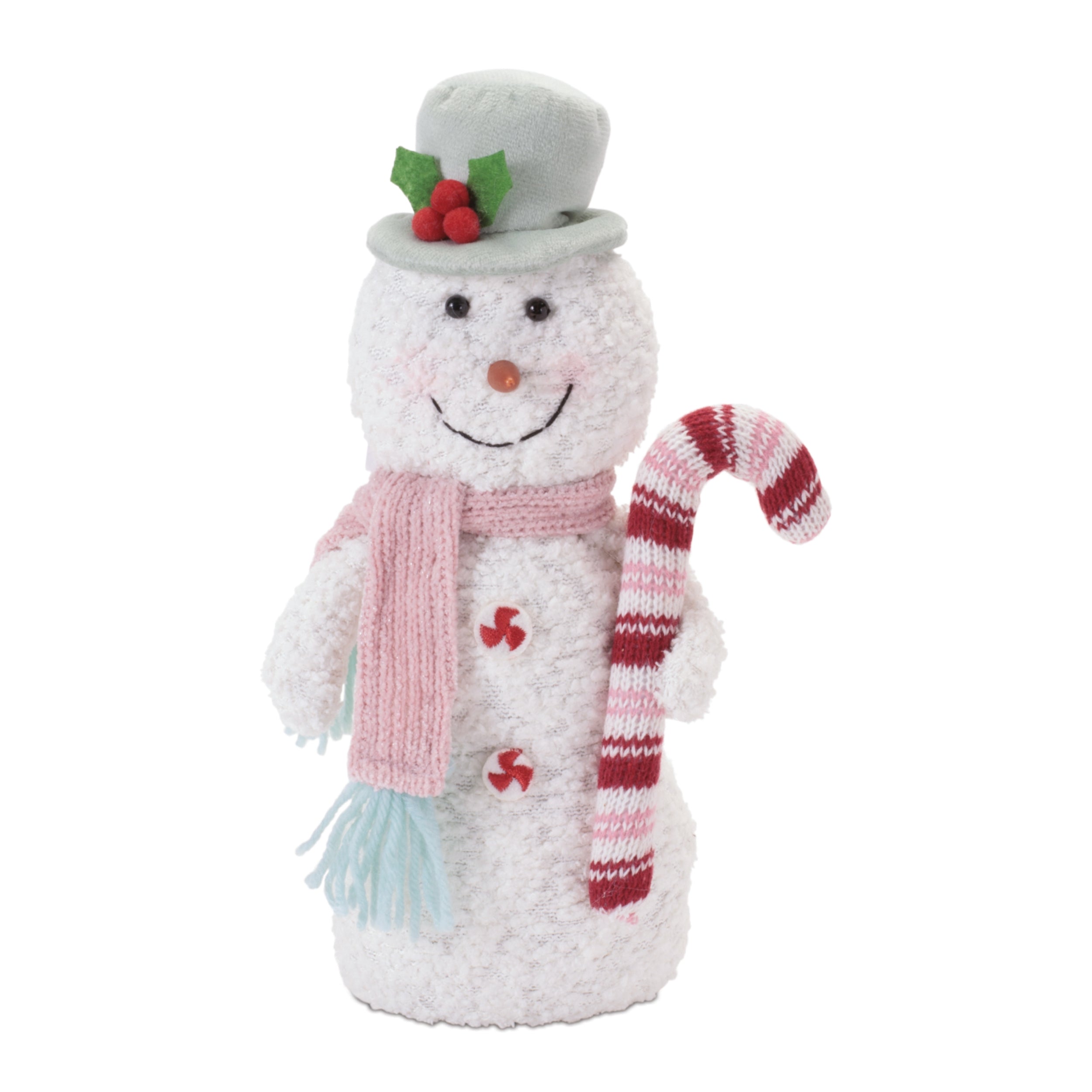 Snowman w/Candy Cane 9.75”H Polyester