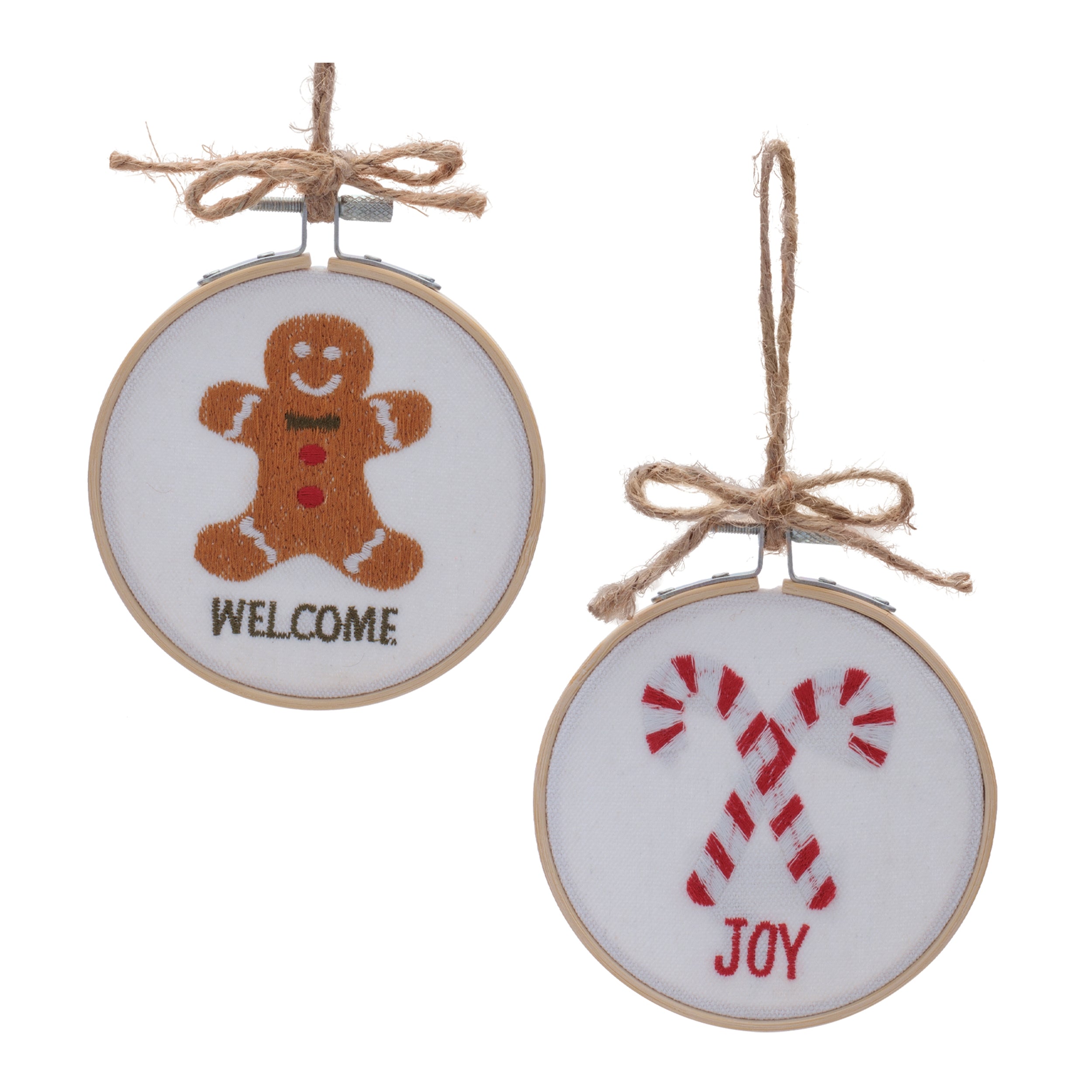 Gingerbread and Candy Cane Disc (2 set of) 4”H Fabric/Wood