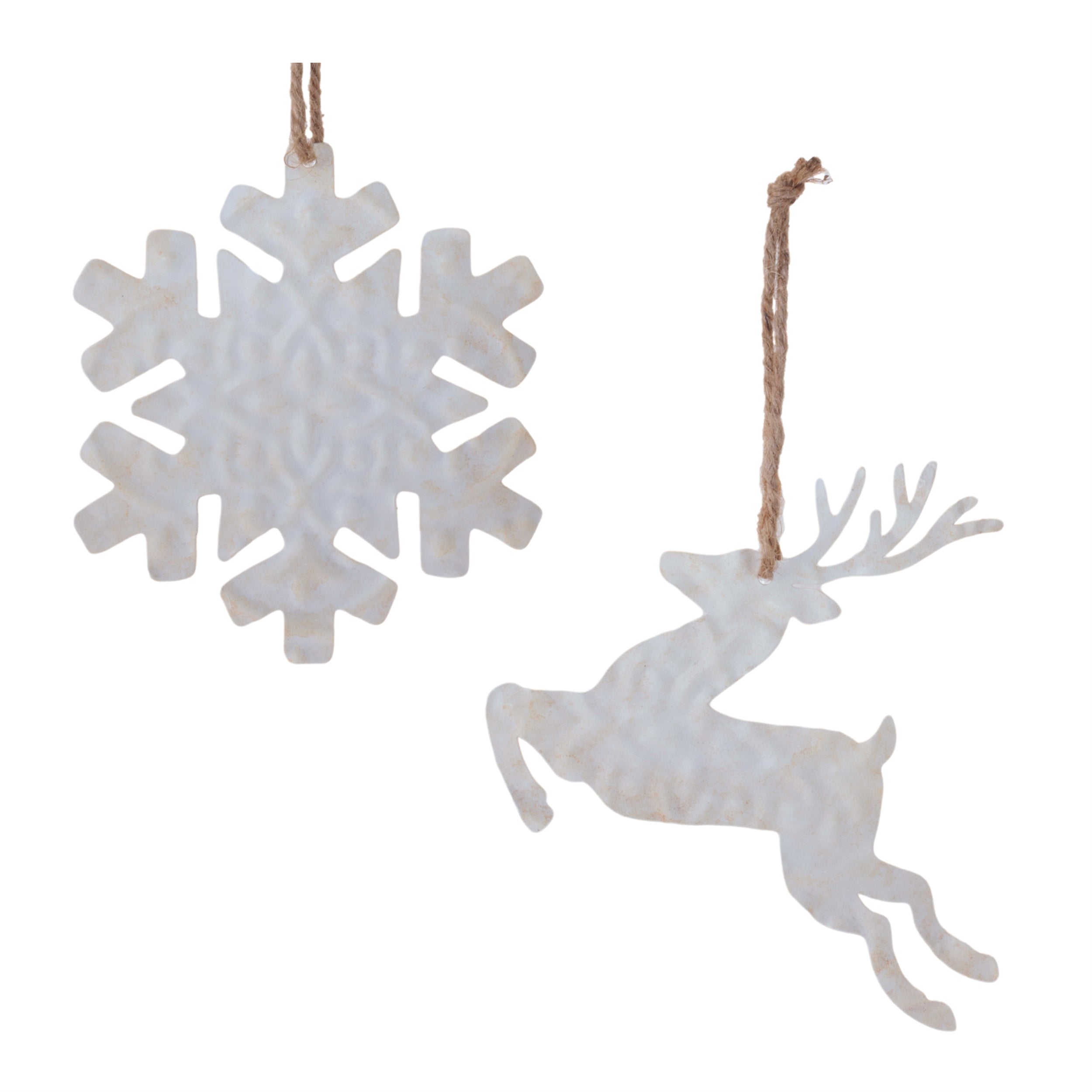 Snowflake and Deer Ornament (2 set of) 5.25"H, 6"H Metal/Jute