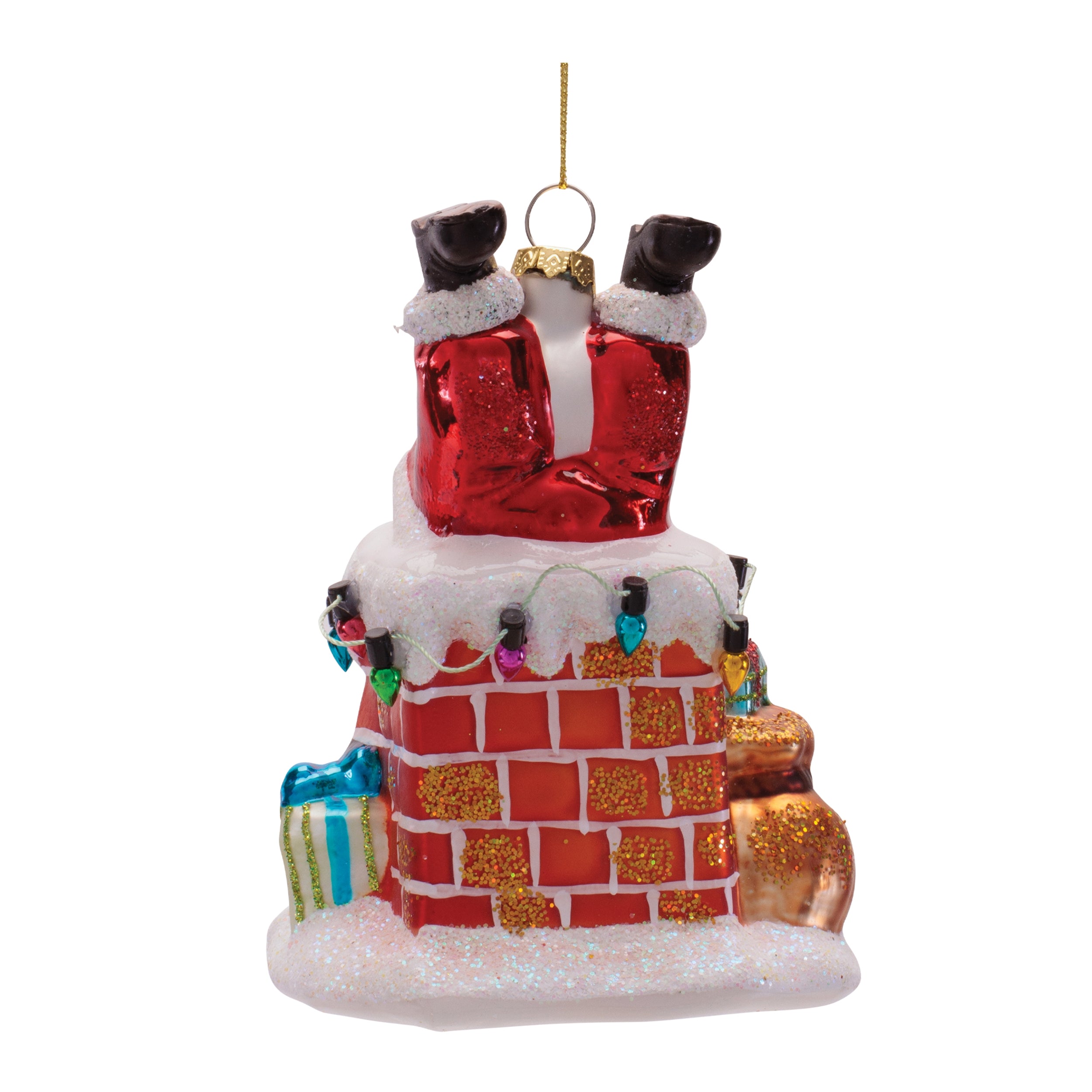 Santa in Chimney Ornament 5”H Glass