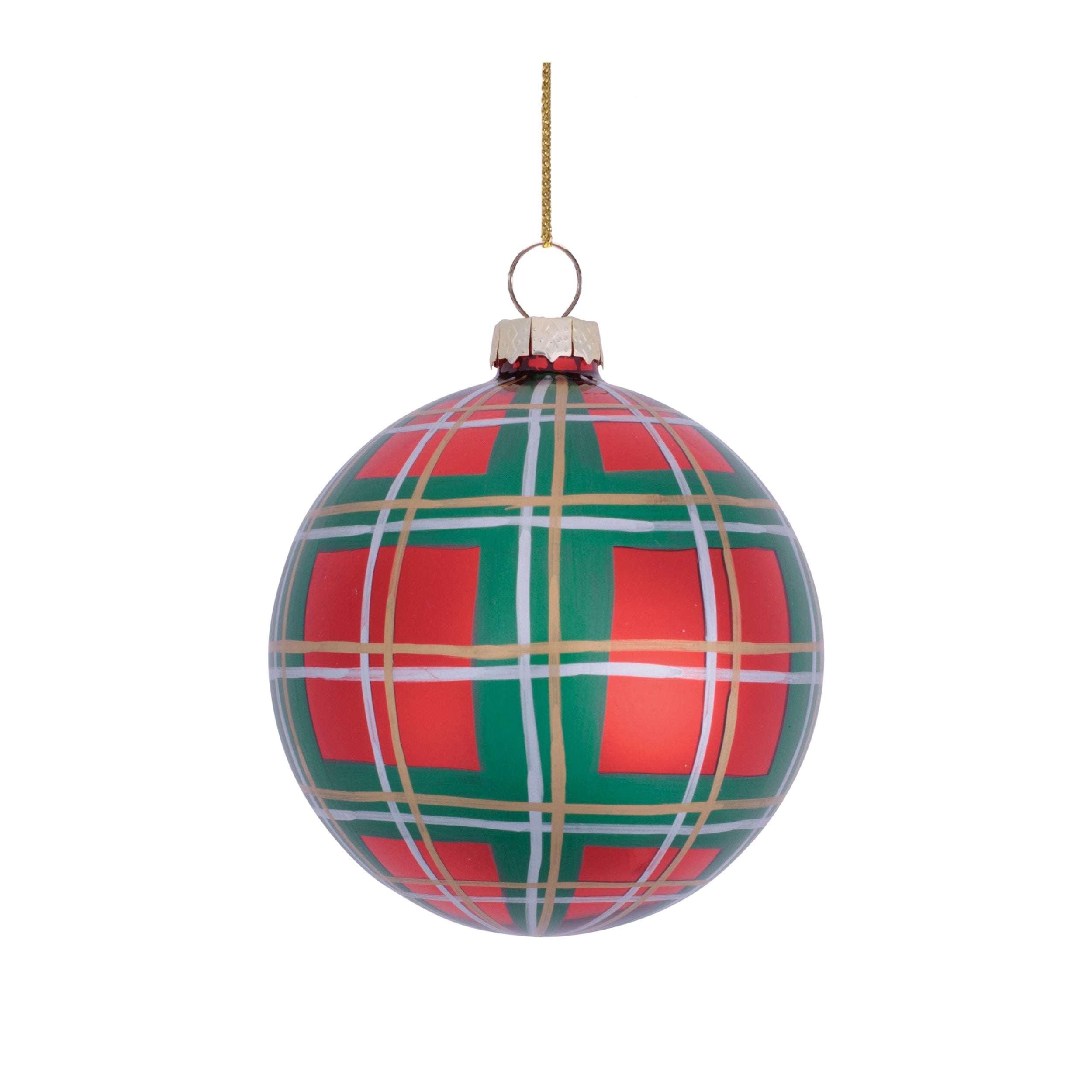 Plaid Ball Ornament 5”D Glass
