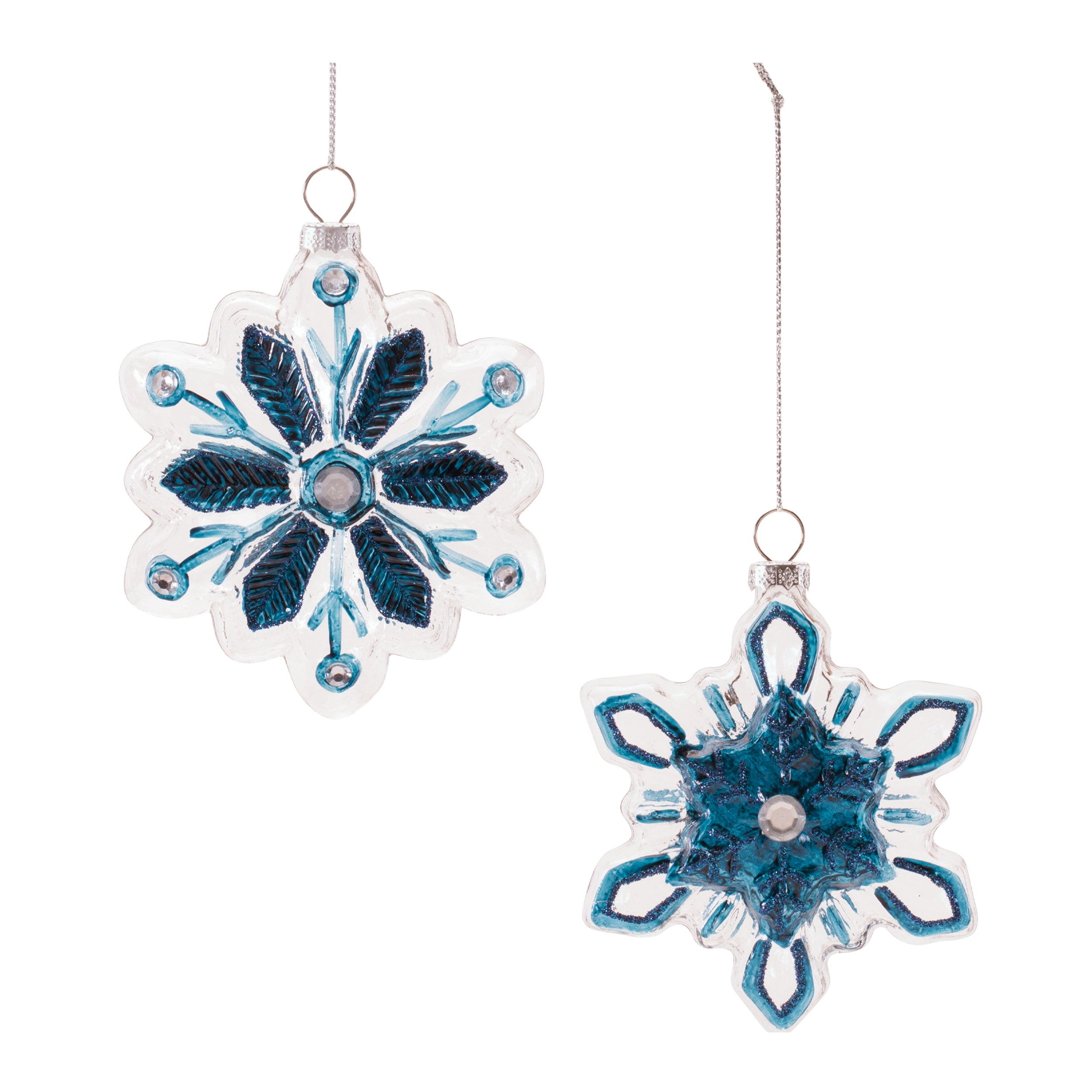Snowflake Ornament (2 set of) 4”H Glass
