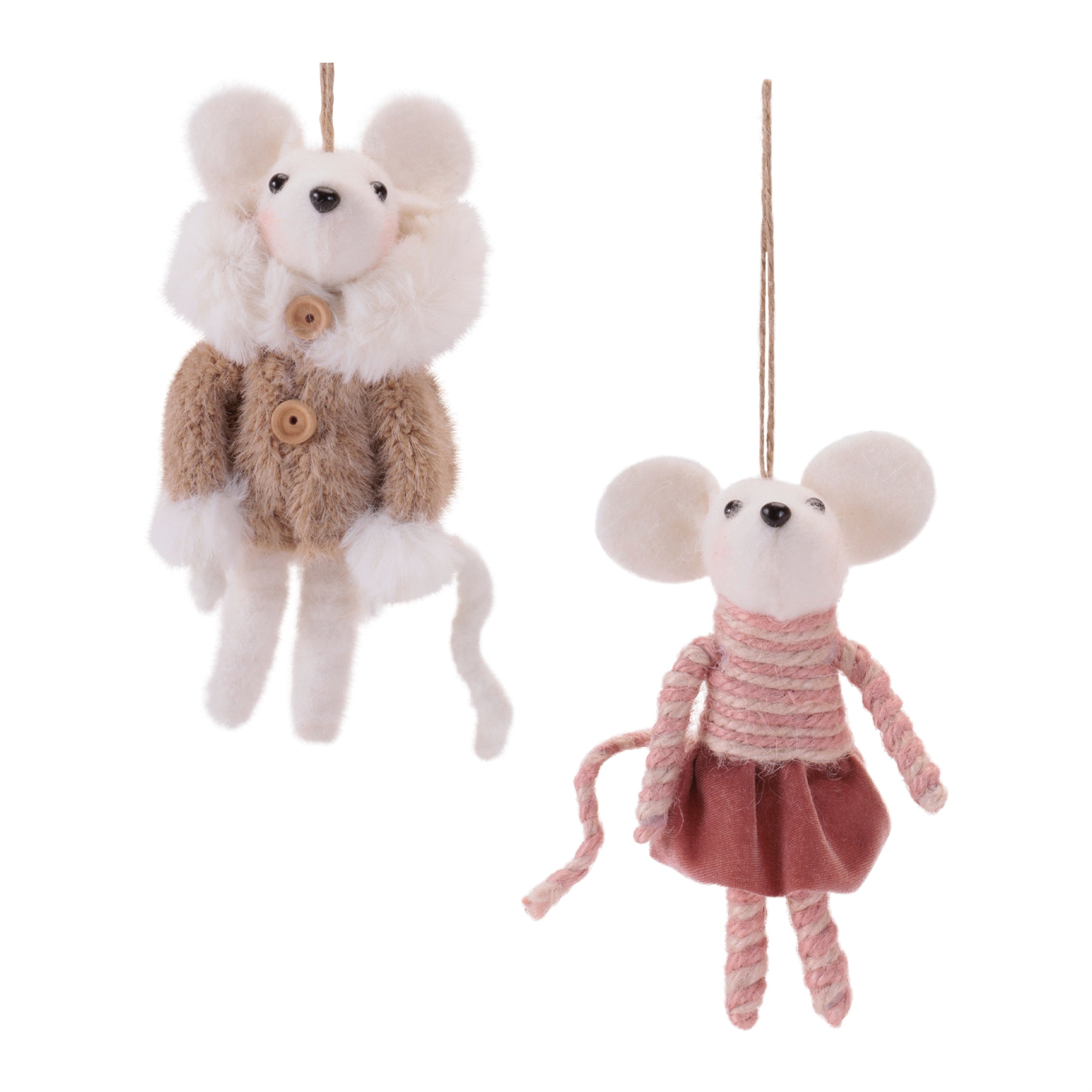 Mouse Ornament (2 set of) 6"H, 7.25"H Foam/Polyester