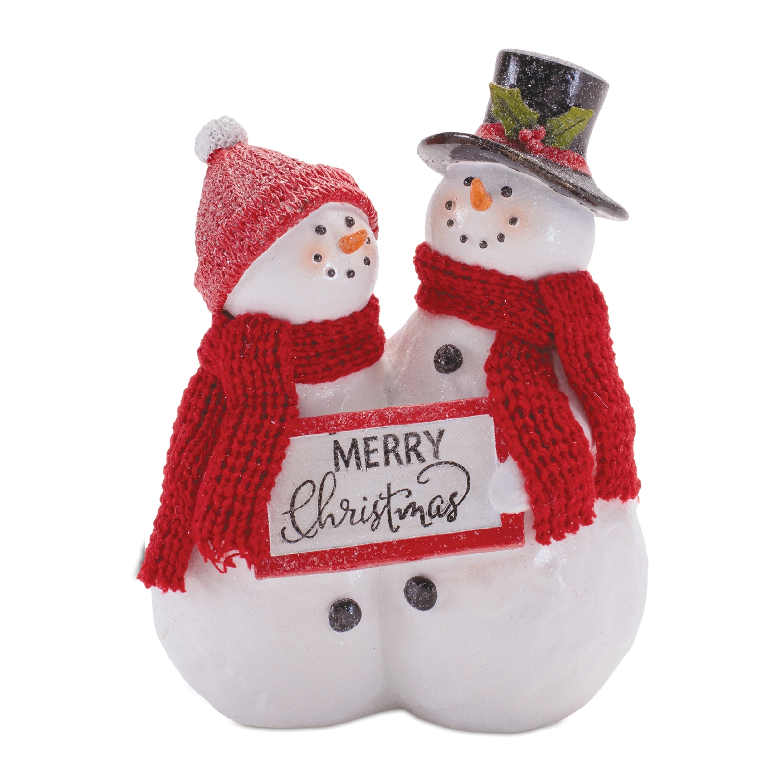 Snowman Couple w/Merry Christmas Sign 7.25”H Resin