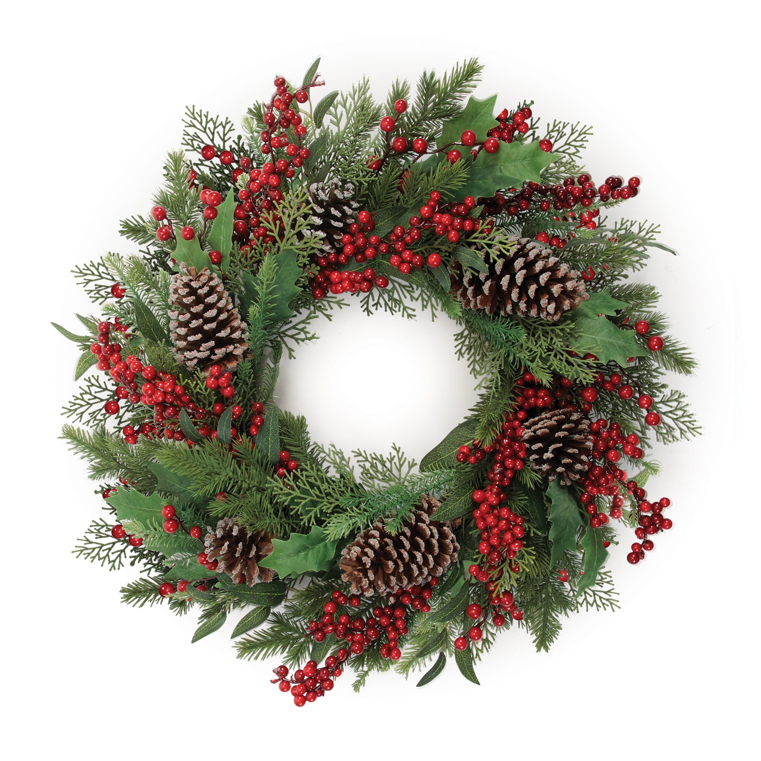 Pine/Holly/Berry Wreath 24”D /Polyester/Twig