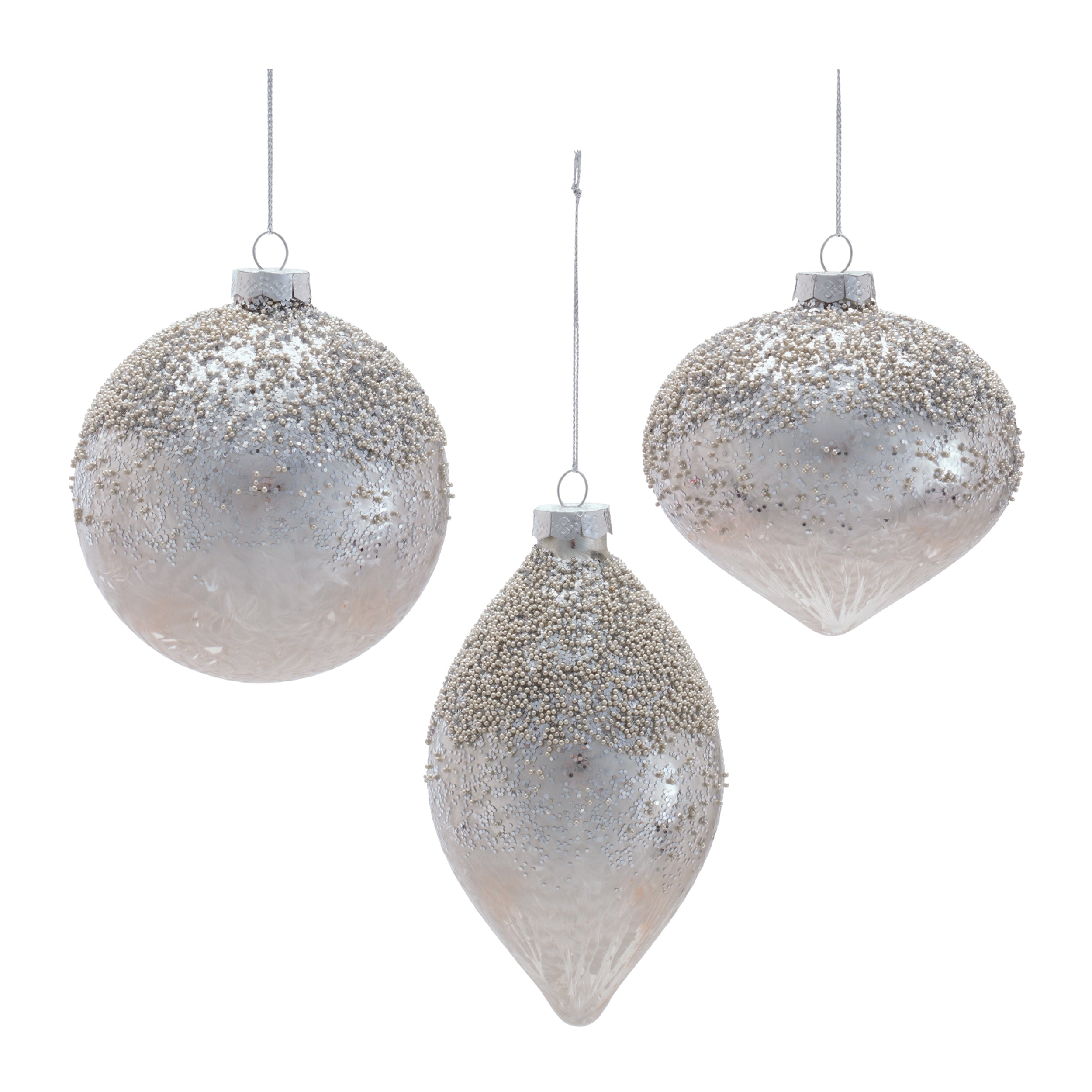 Ornament (3 set of) 4"D, 4"H, 4.5"H Glass