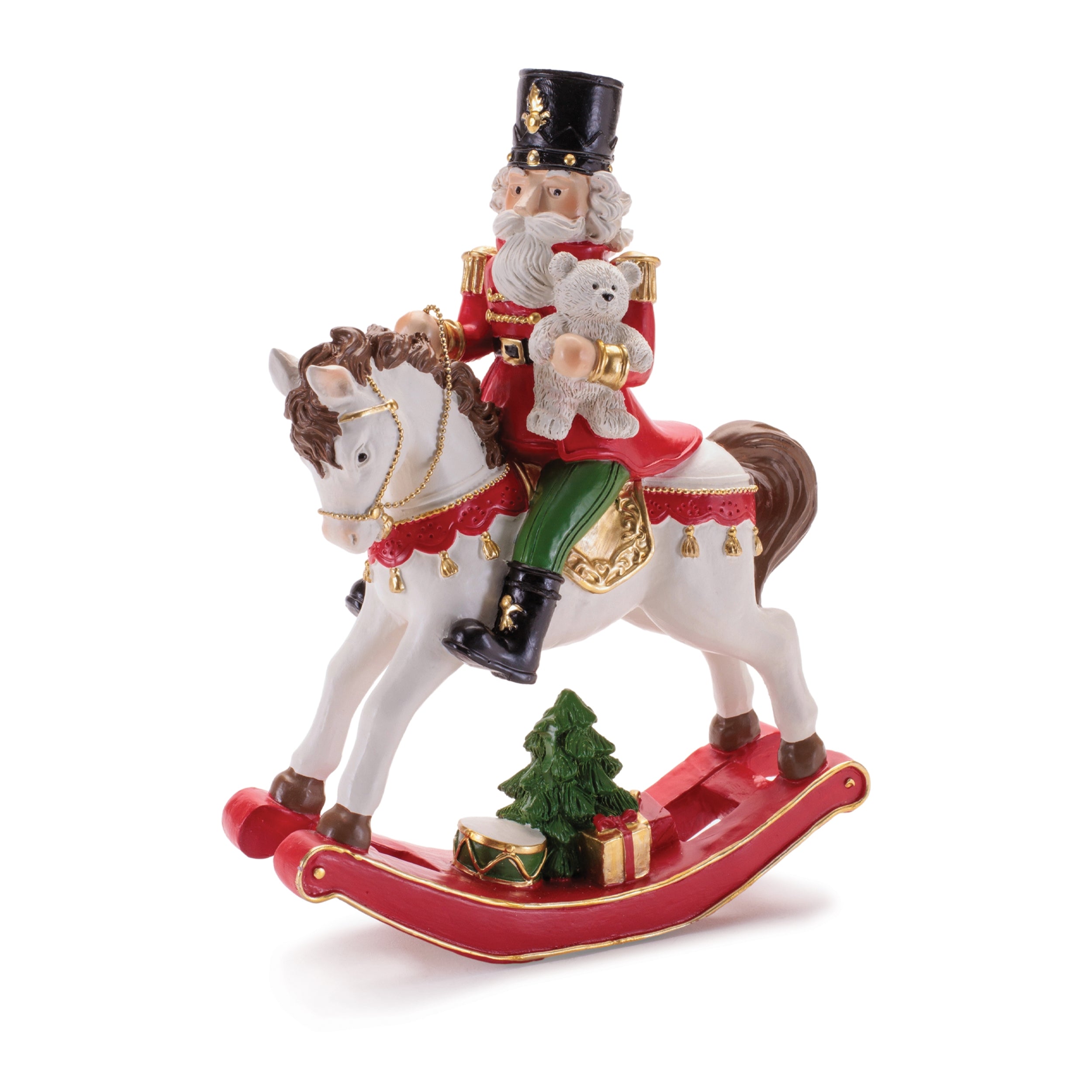Nutcracker on Rocking Horse 9.25”H Resin