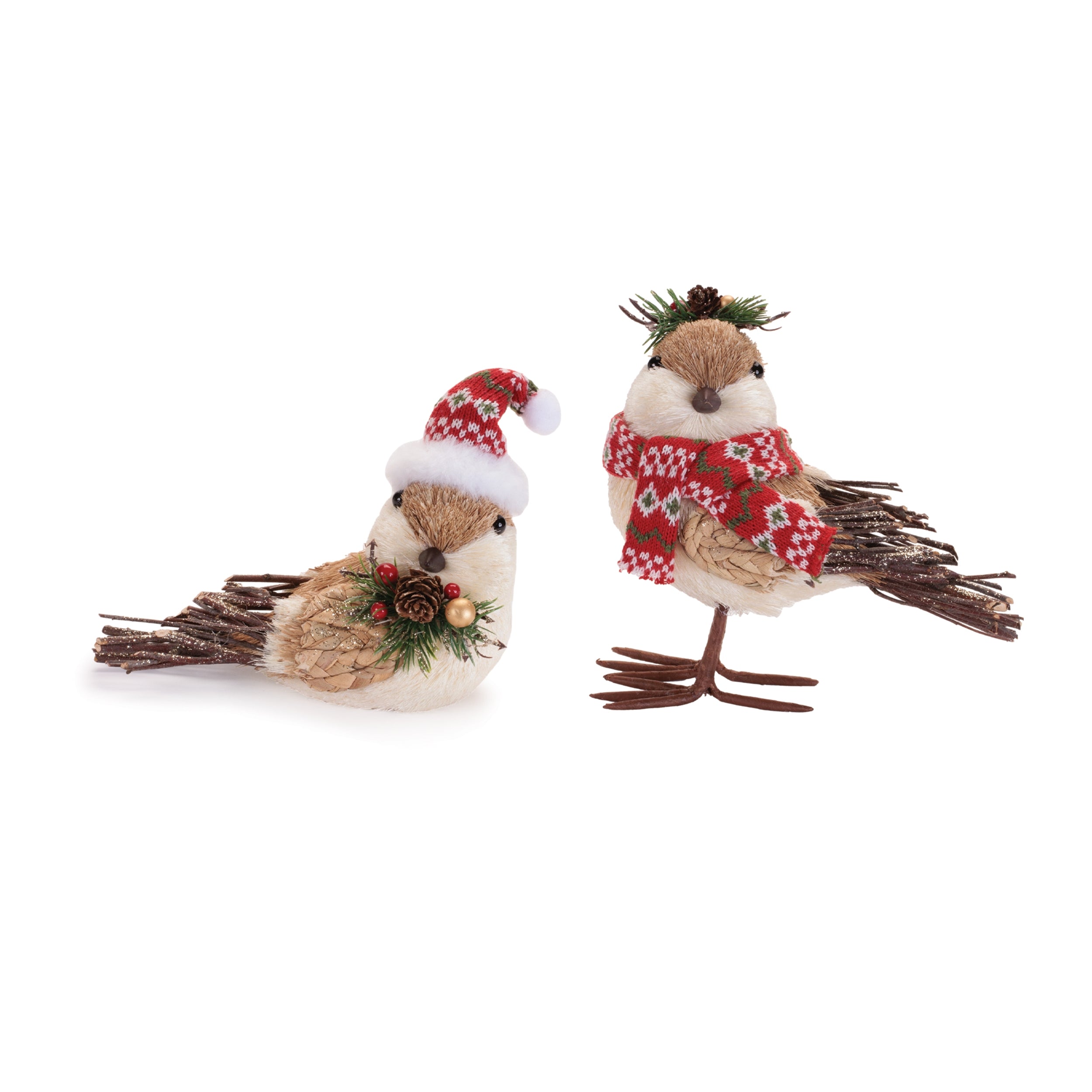 Winter Bird (2 set of) 6"H, 8"H Sisal/Fabric