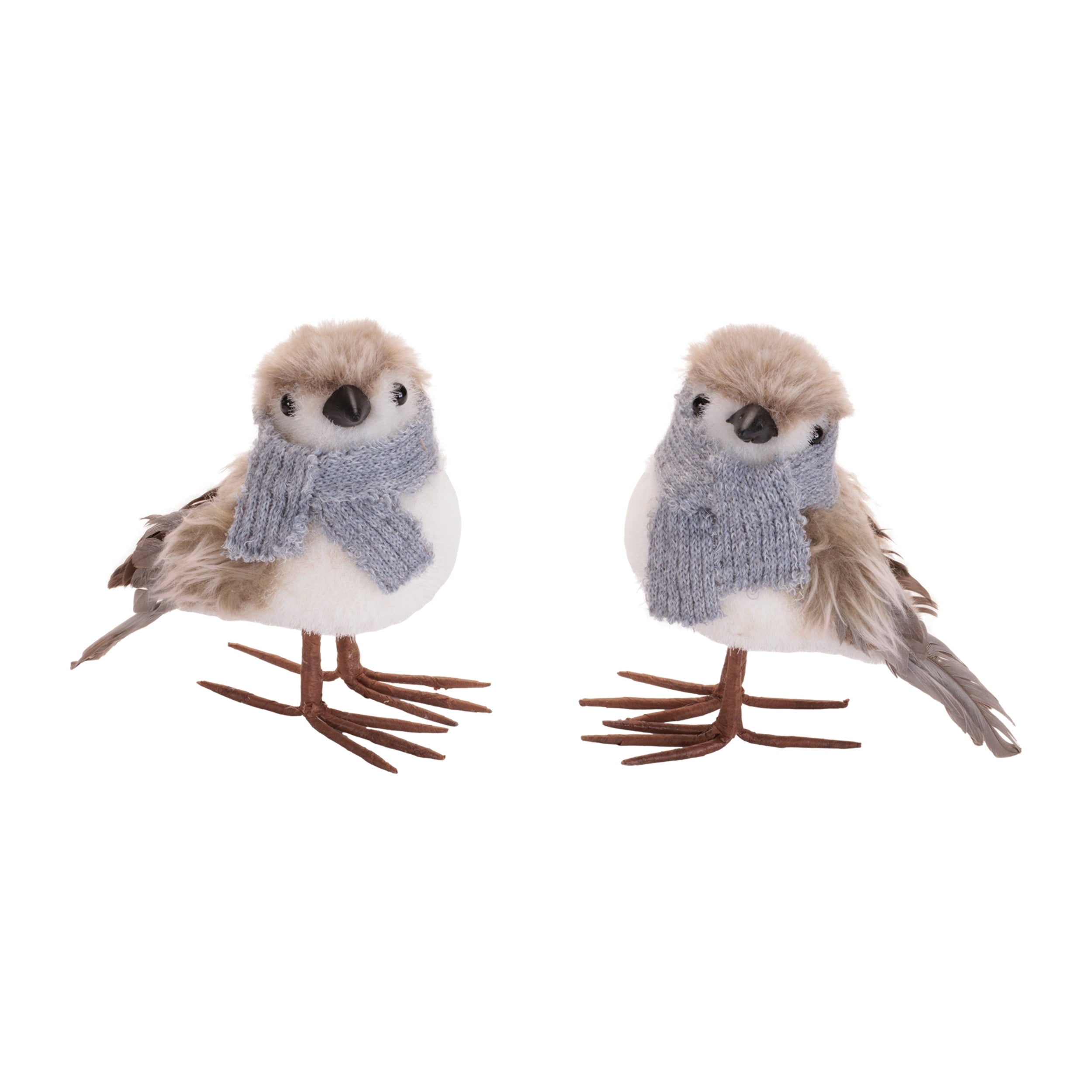 Winter Bird (2 set of) 4.5"H, 5"H Faux Fur