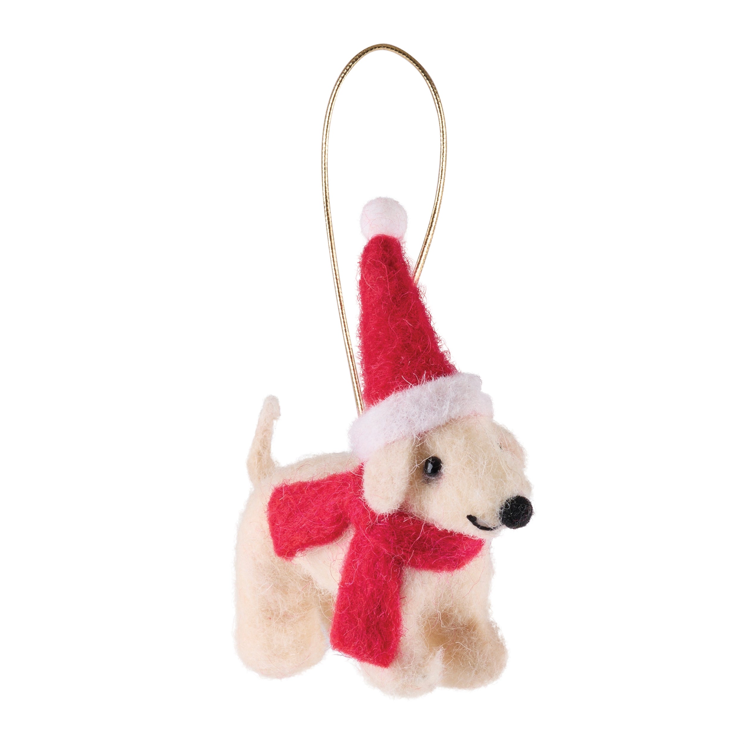 Dog w/Santa Hat Ornament 4.5”H Foam/Felt