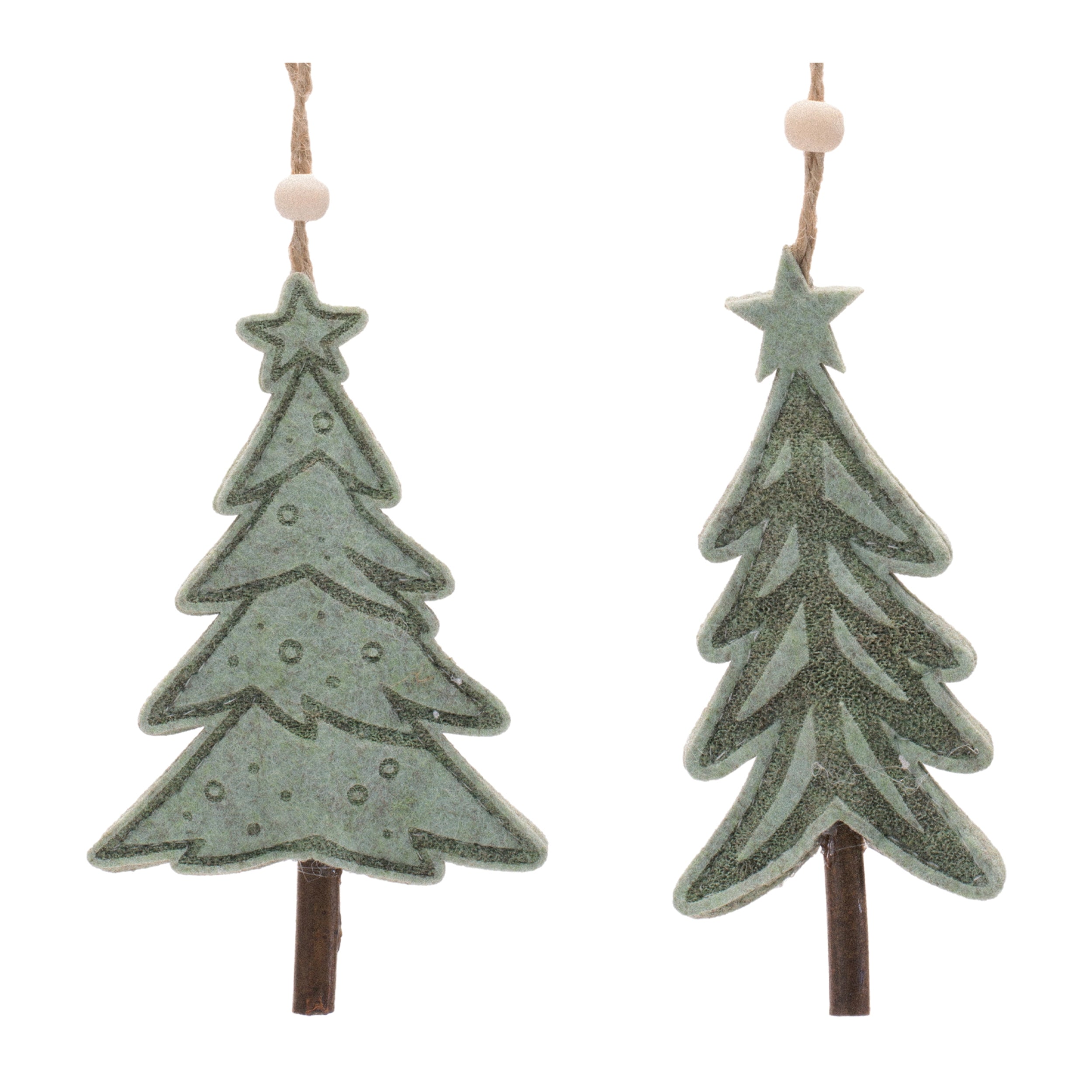 Tree Ornament (2 set of) 5.5"H, 8"H Felt/Jute