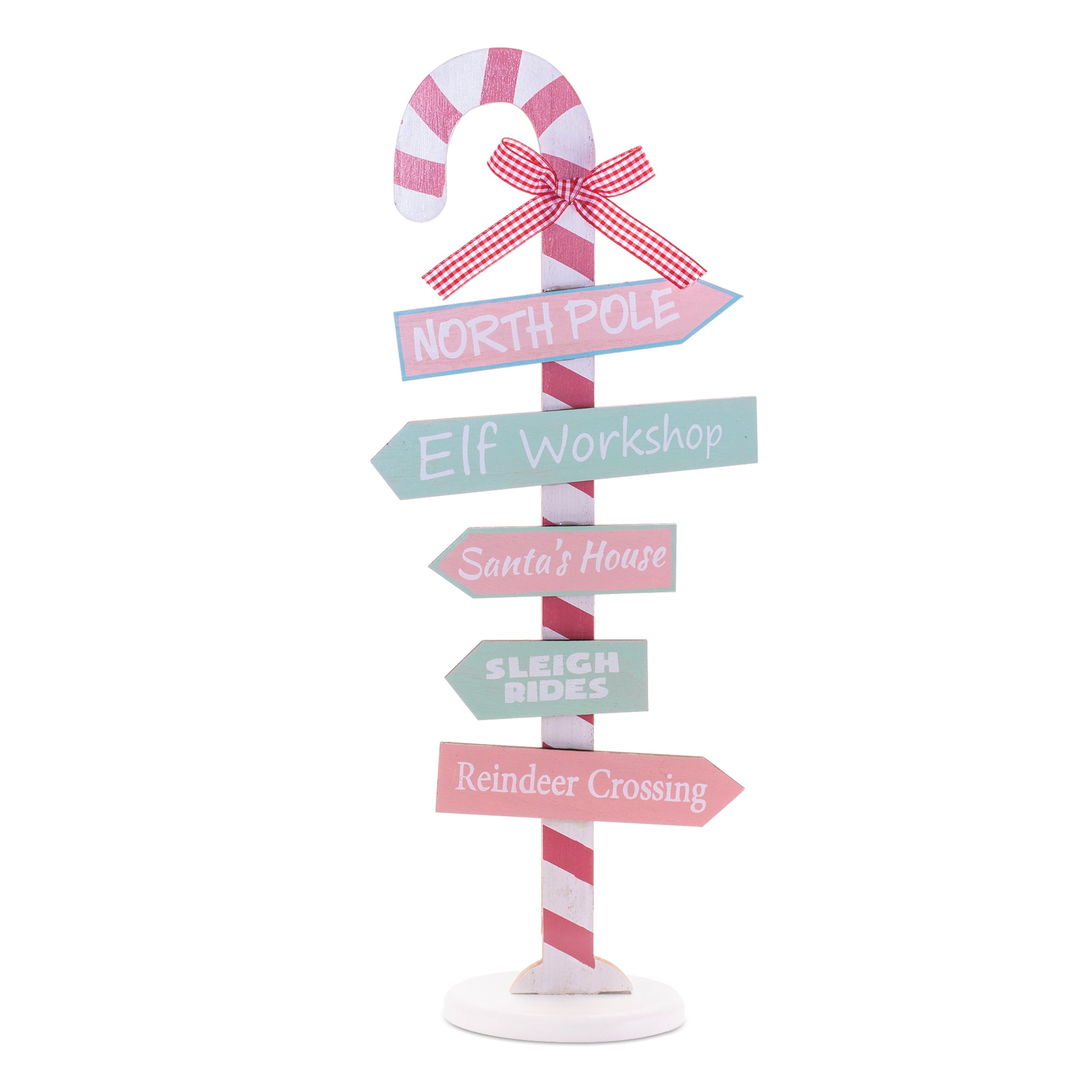 North Pole Candy Cane Sign Post 19”H Wood
