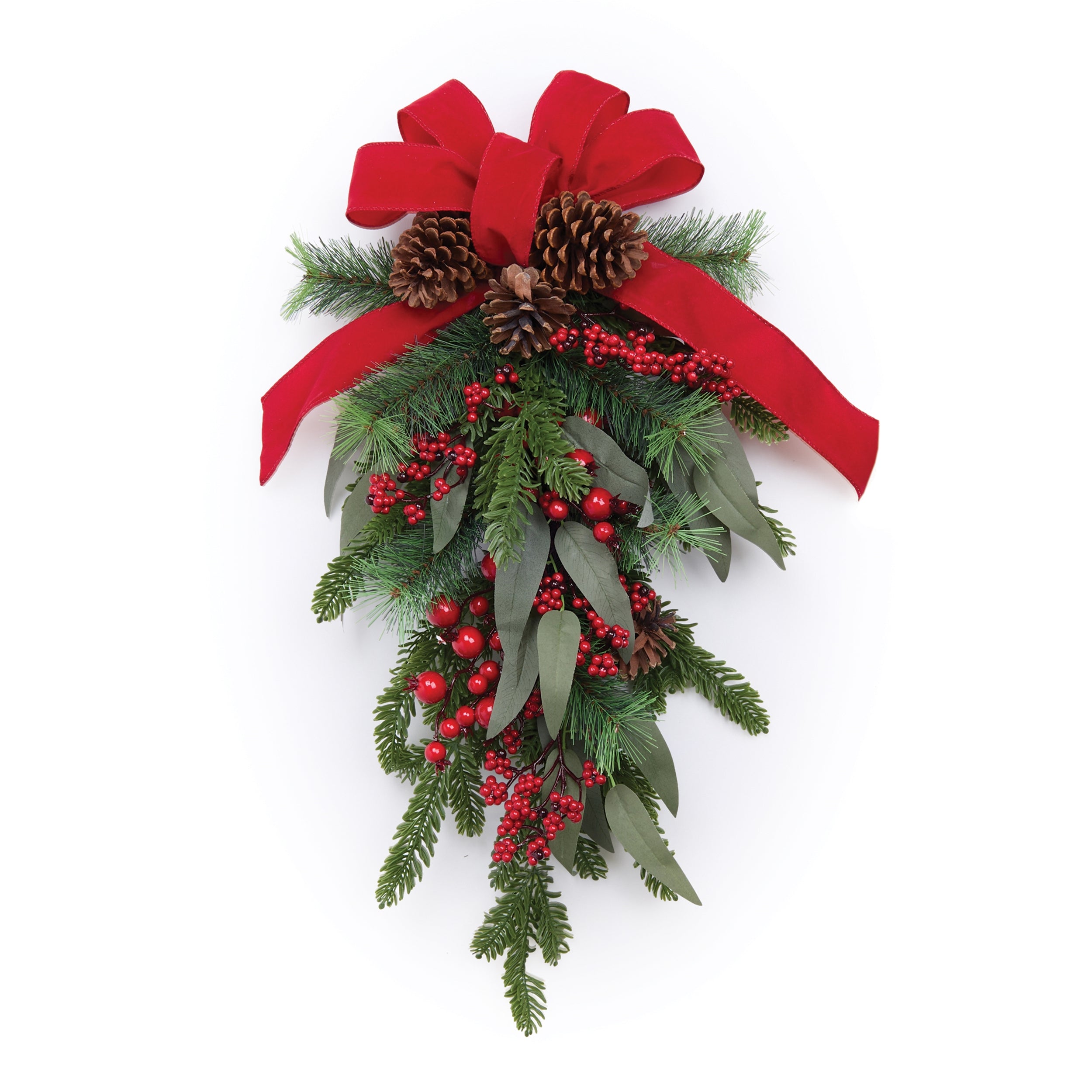 Pine/Berry/Cone Swag w/Ribbon 28”H