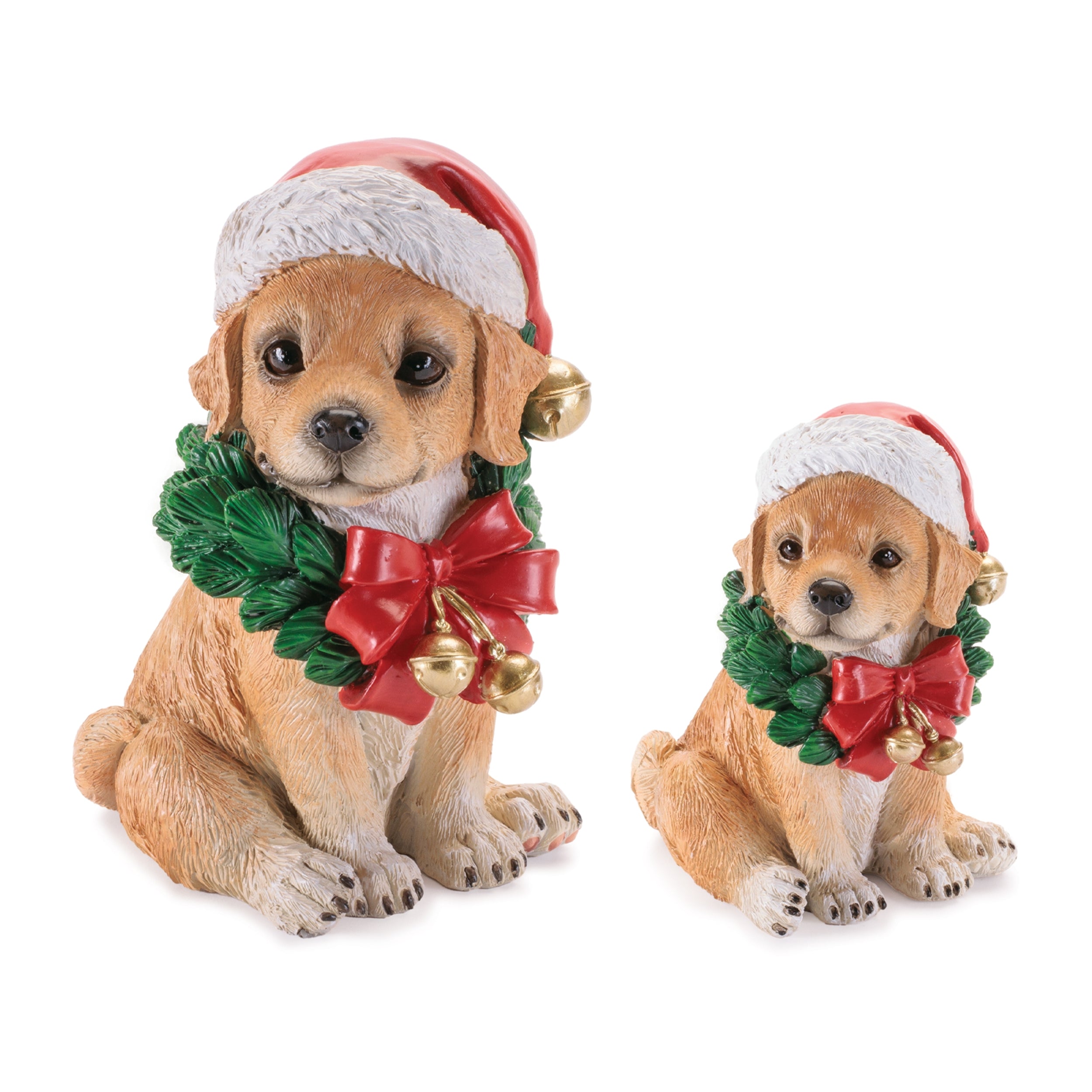 Dog w/Santa Hat (Set of 2) 4.5"H, 6.5"H Resin
