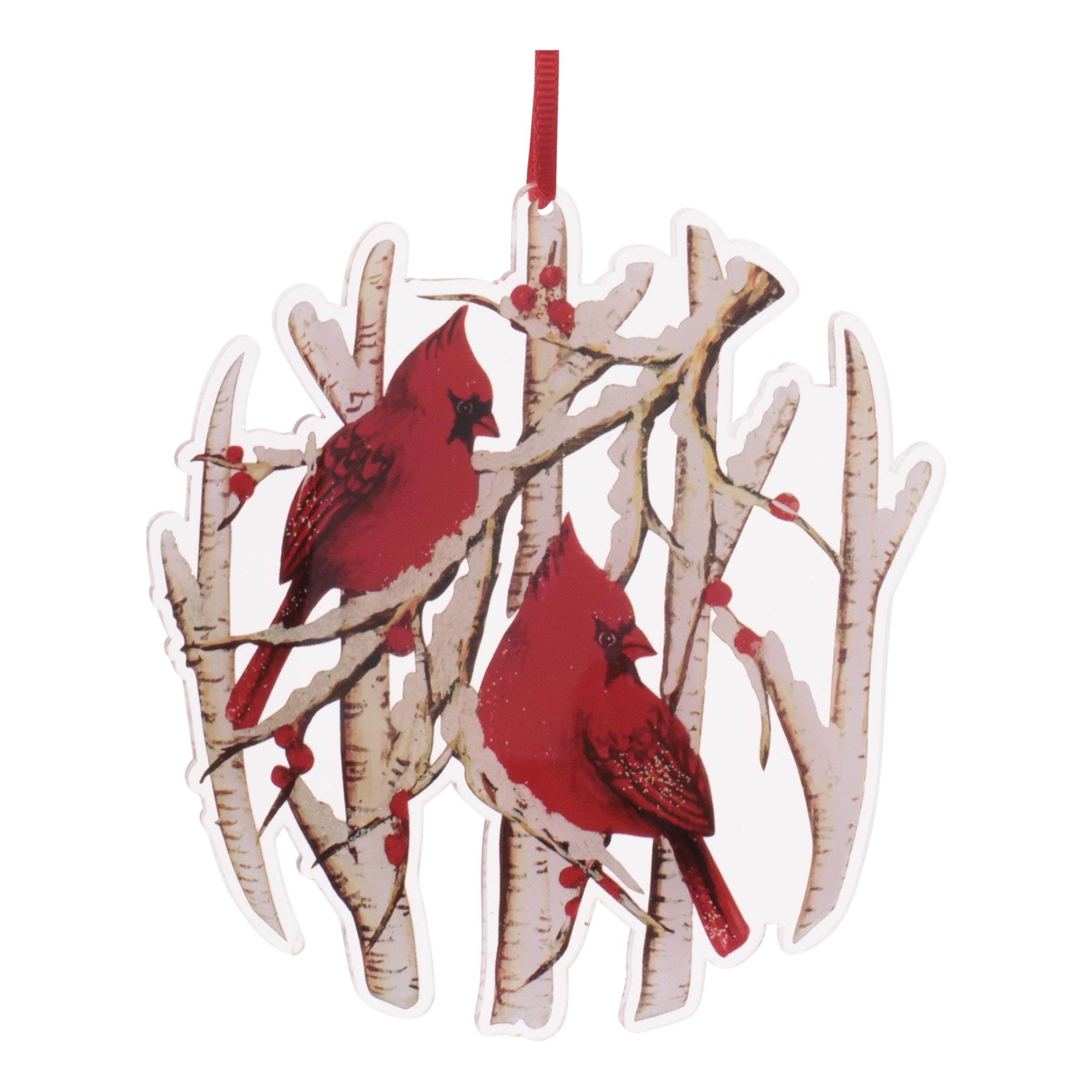 Cardinal/Birch Tree Ornament 4”H