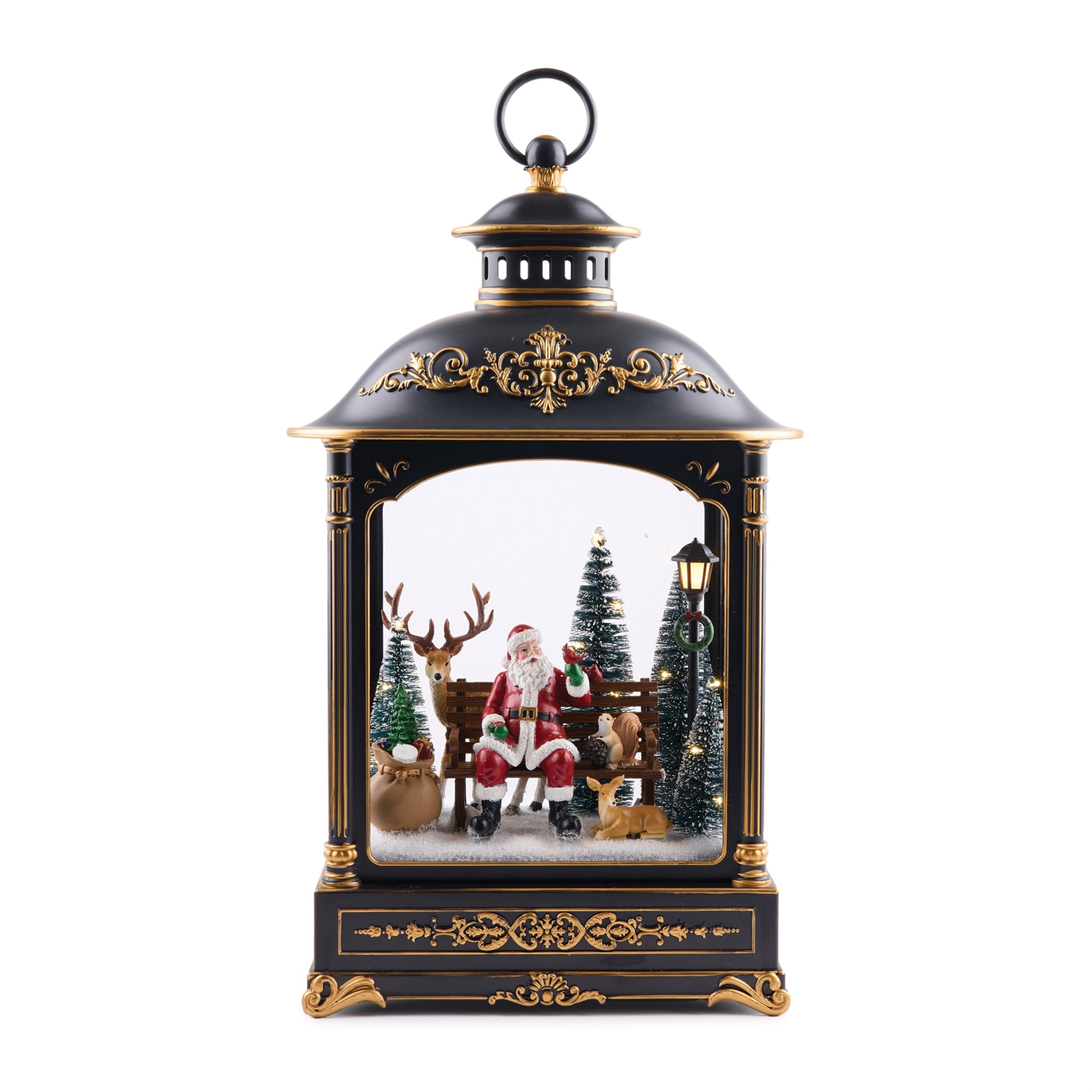 LED Lantern w/Santa and Animals 17.5”H  2 AA Batteries Not Included/USB Cord Included