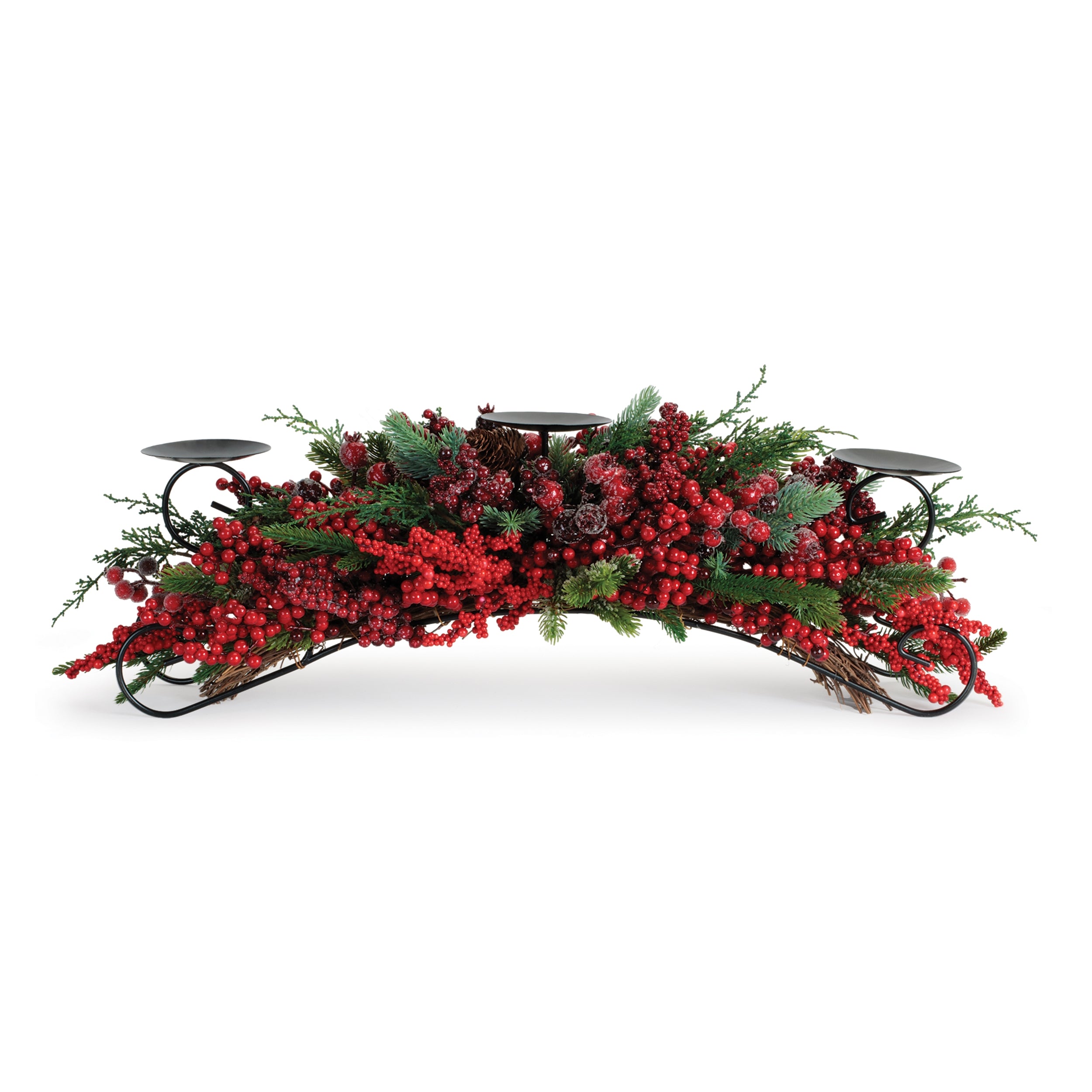 Pine and Mixed Berry Centerpiece 30"L x 11"H /Foam/Metal