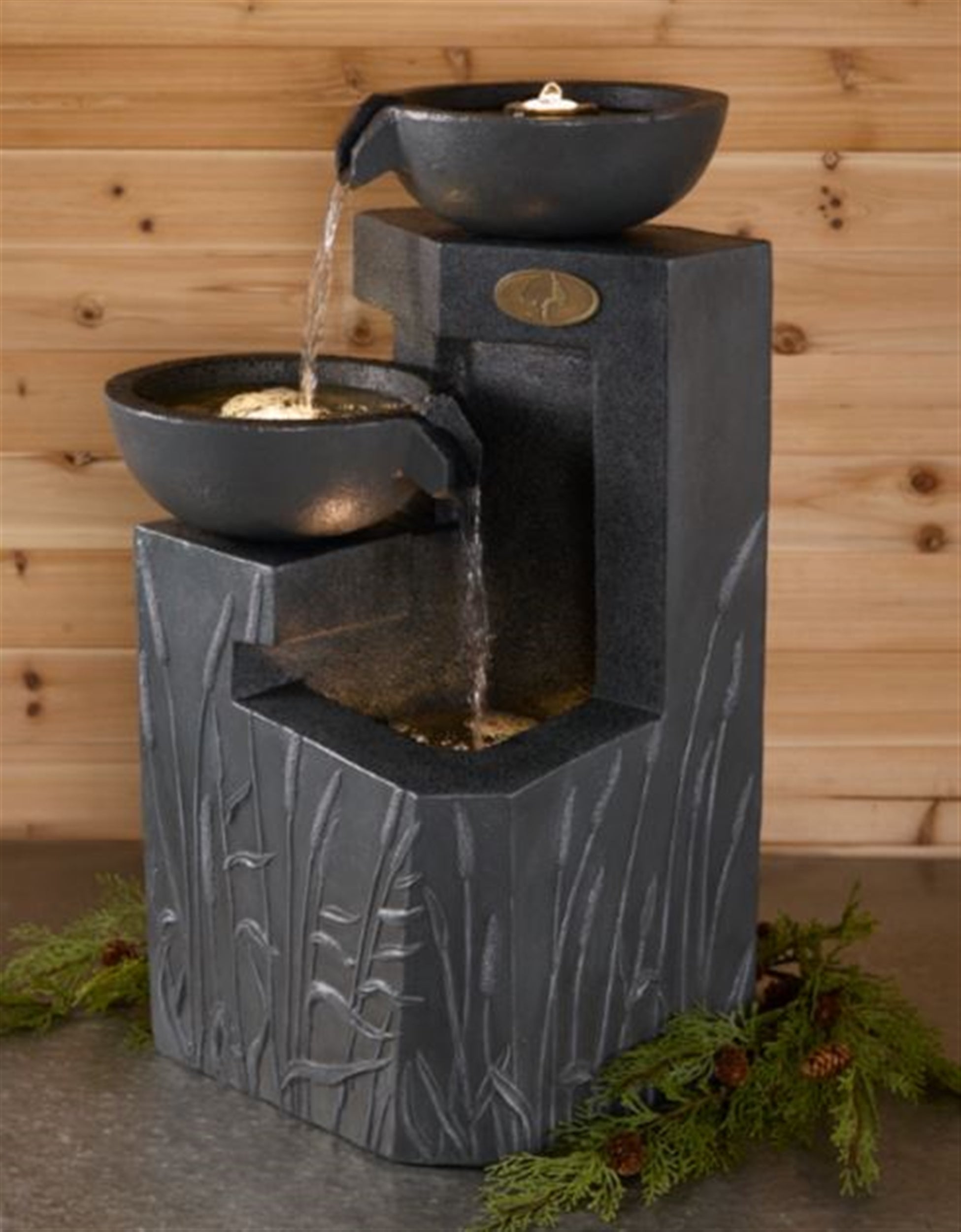 Mossy Oak Cattail Fountain (Pump MZ20450AB) 28”H Resin UL Plug