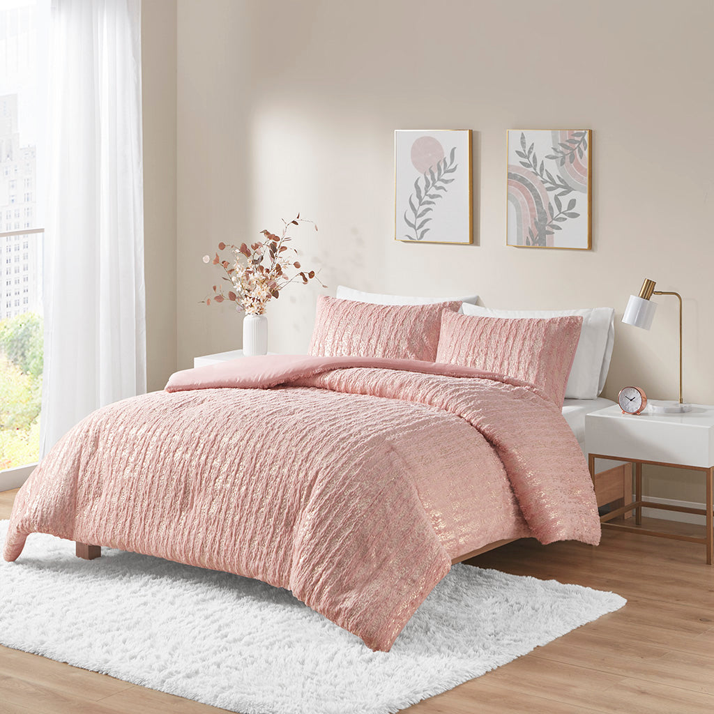 Naomi Metallic Print Faux Fur Comforter Set