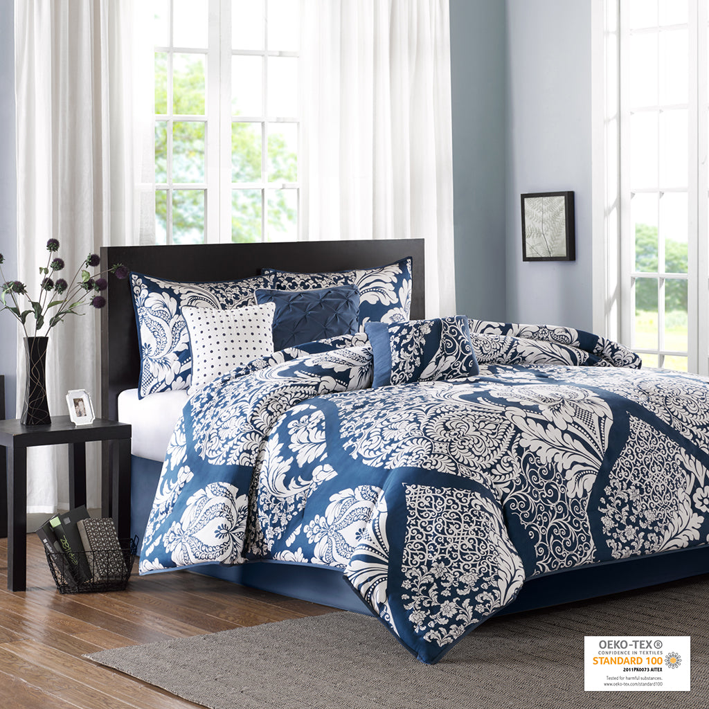 Vienna 3 Piece Tufted Cotton Chenille Damask Comforter Set