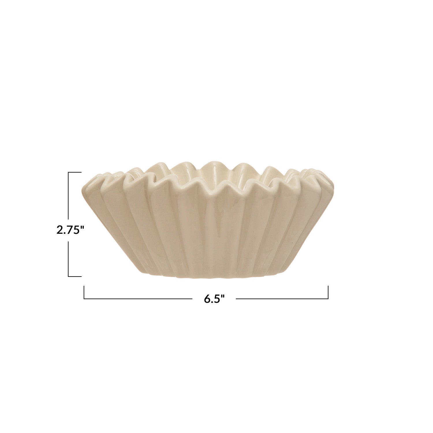 6-1/2" Round x 2-3/4"H Stoneware Fluted Bowl, White