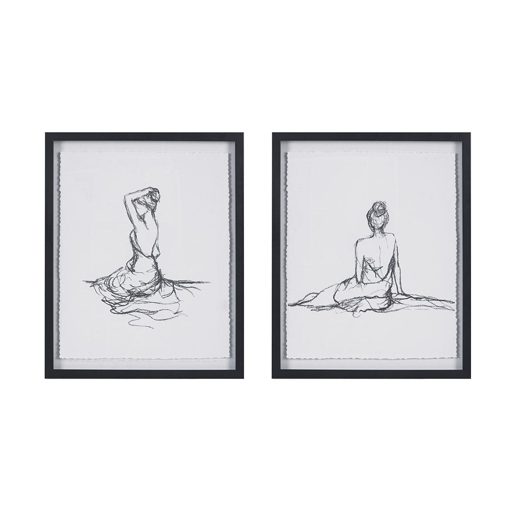 Feminine Figures Fern 2-piece Framed Glass Wall Art Set